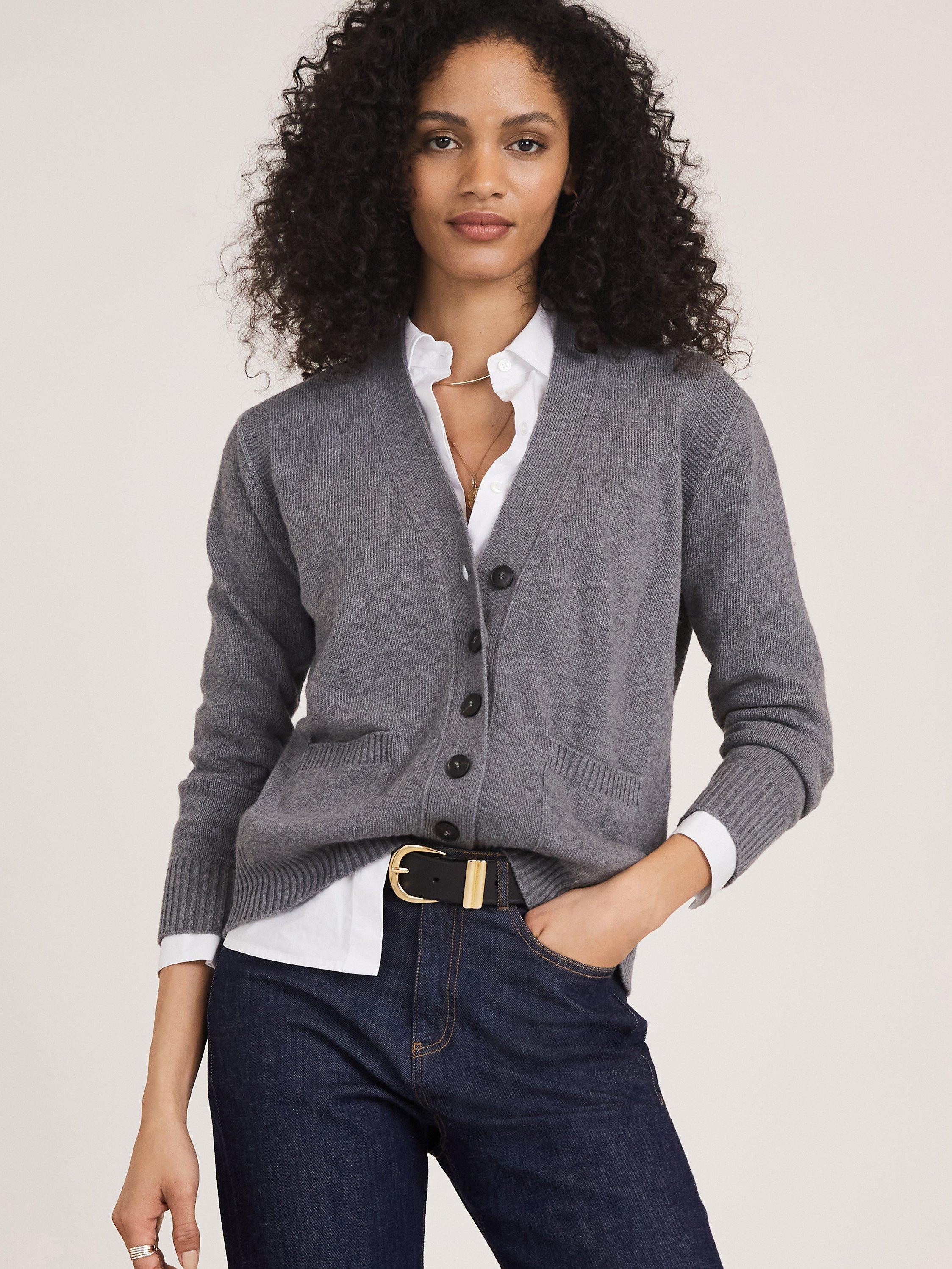 Baukjen Diem Plain Pockets Cashmere Blend Cardigan, Nickel