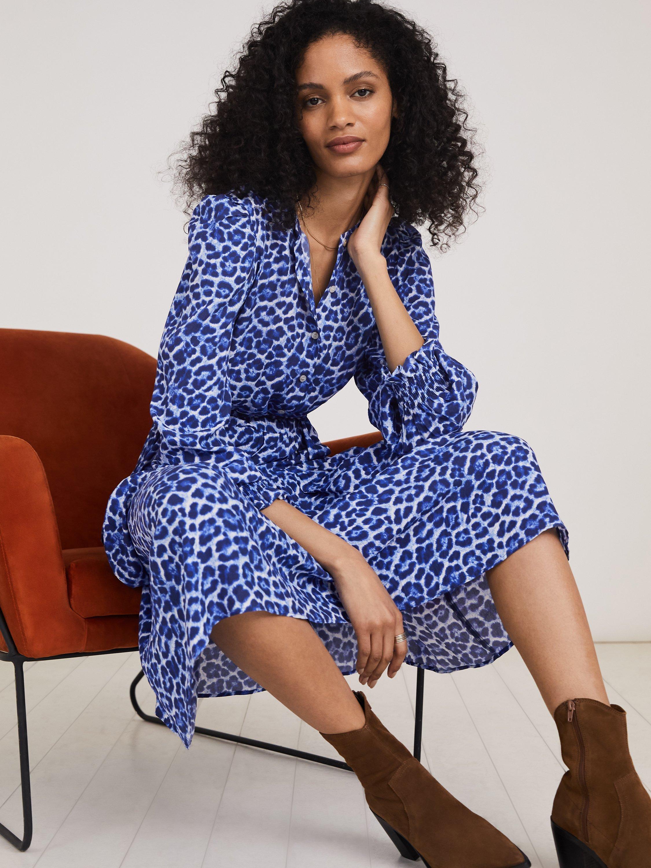 Baukjen Eloisa Leopard Print Midi Dress, Blue