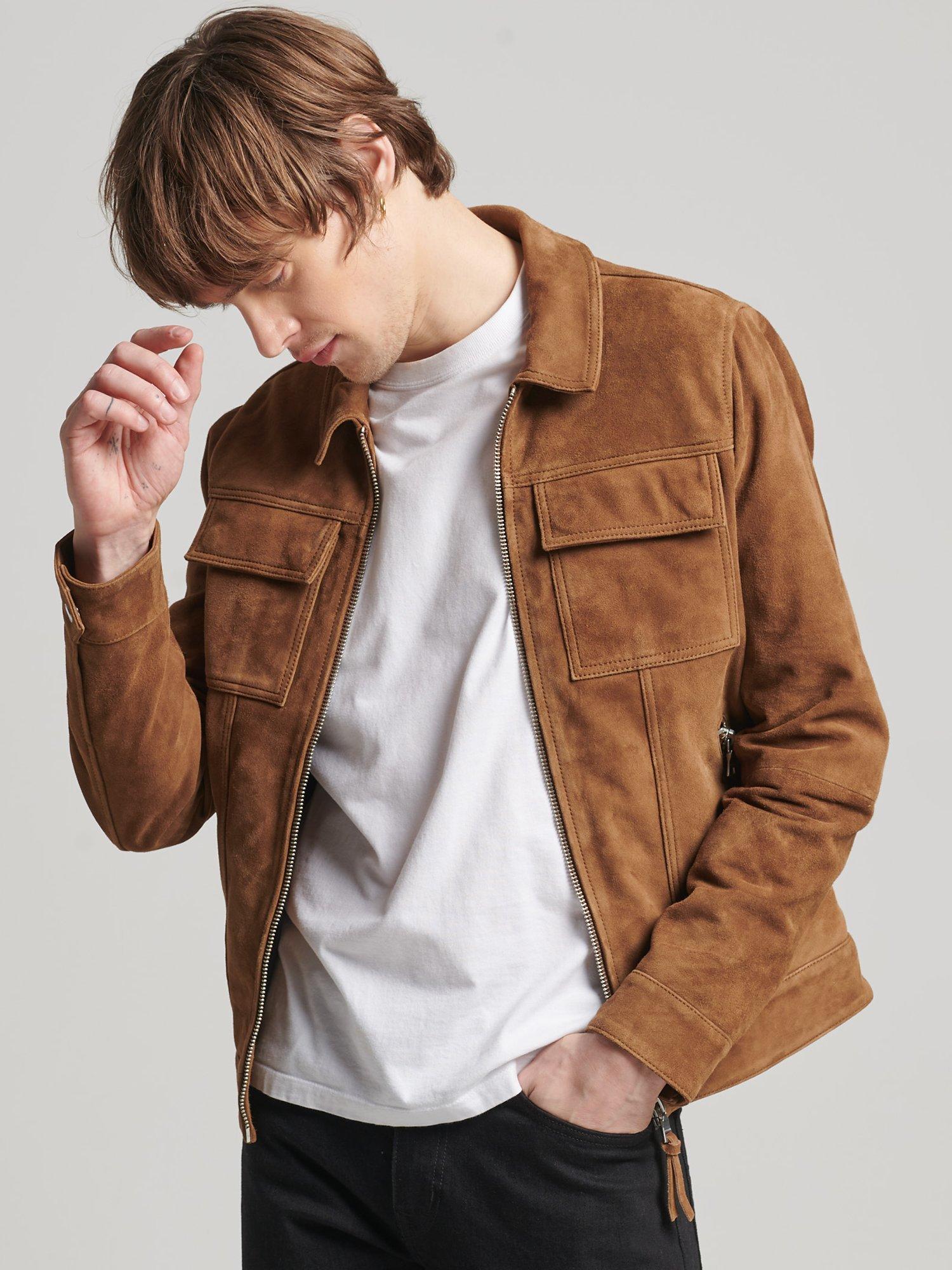 Superdry Studios 70s Suede Jacket, Tobacco Brown