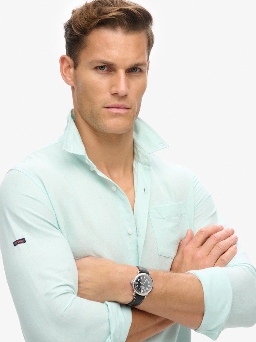 Product image 6 of 9, which shows Superdry Studios Cotton Linen Blend Shirt, Plume Blue, S