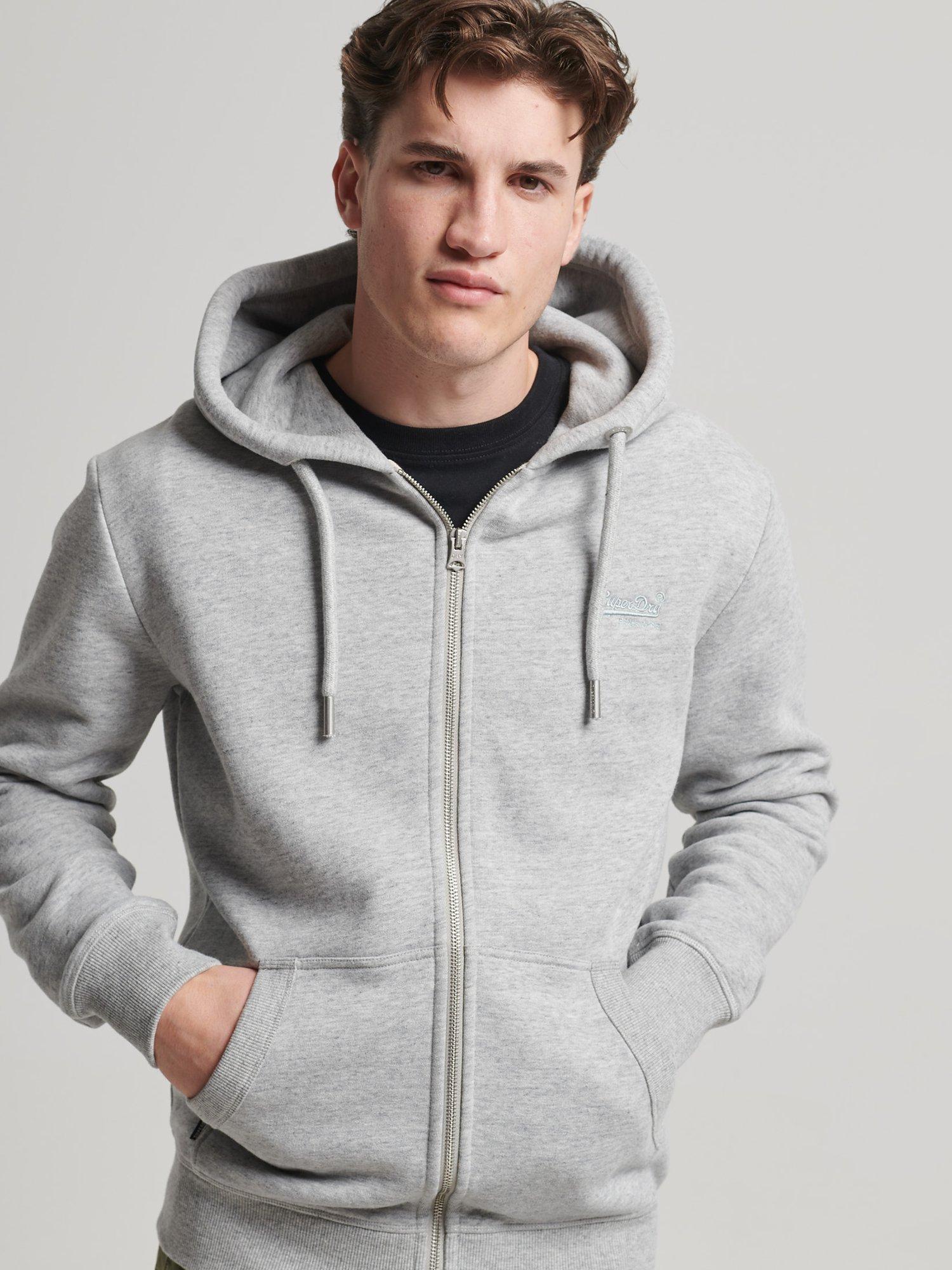 Superdry Vintage Logo Embroidered Zip Hoodie, Athletic Grey Marl