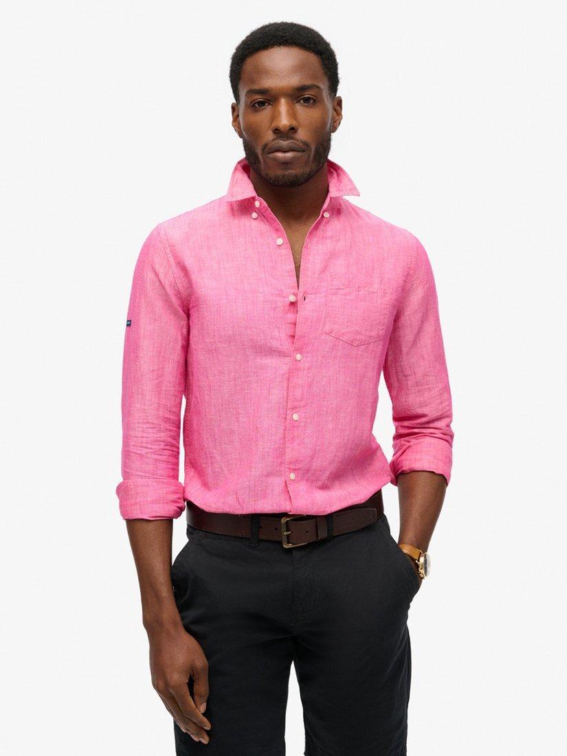 Superdry Organic Cotton Studios Linen Button Down Shirt, Vibe Pink, S