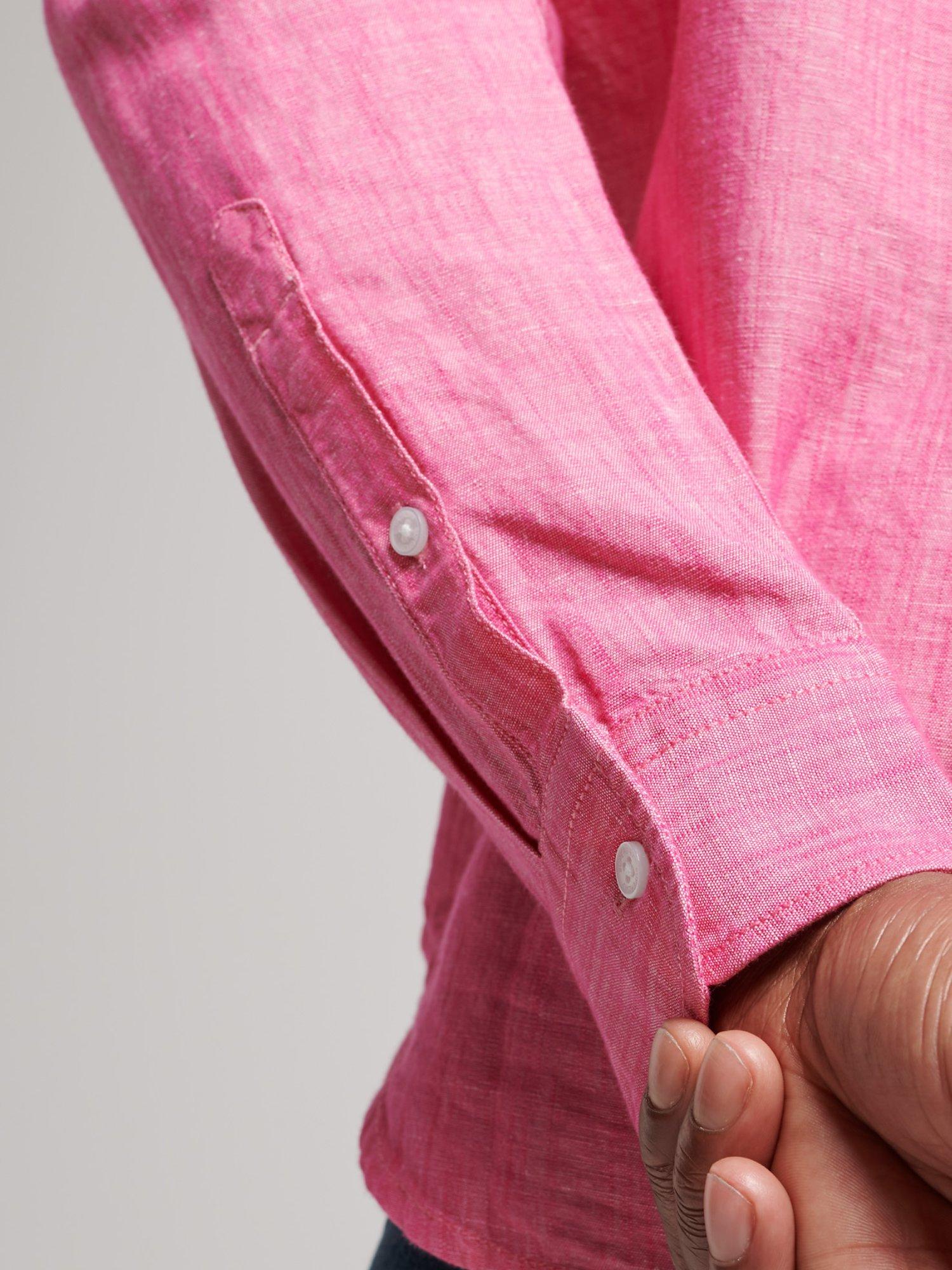Product image 5 of 9, which shows Superdry Studios Cotton Linen Blend Shirt, Vibe Pink, S