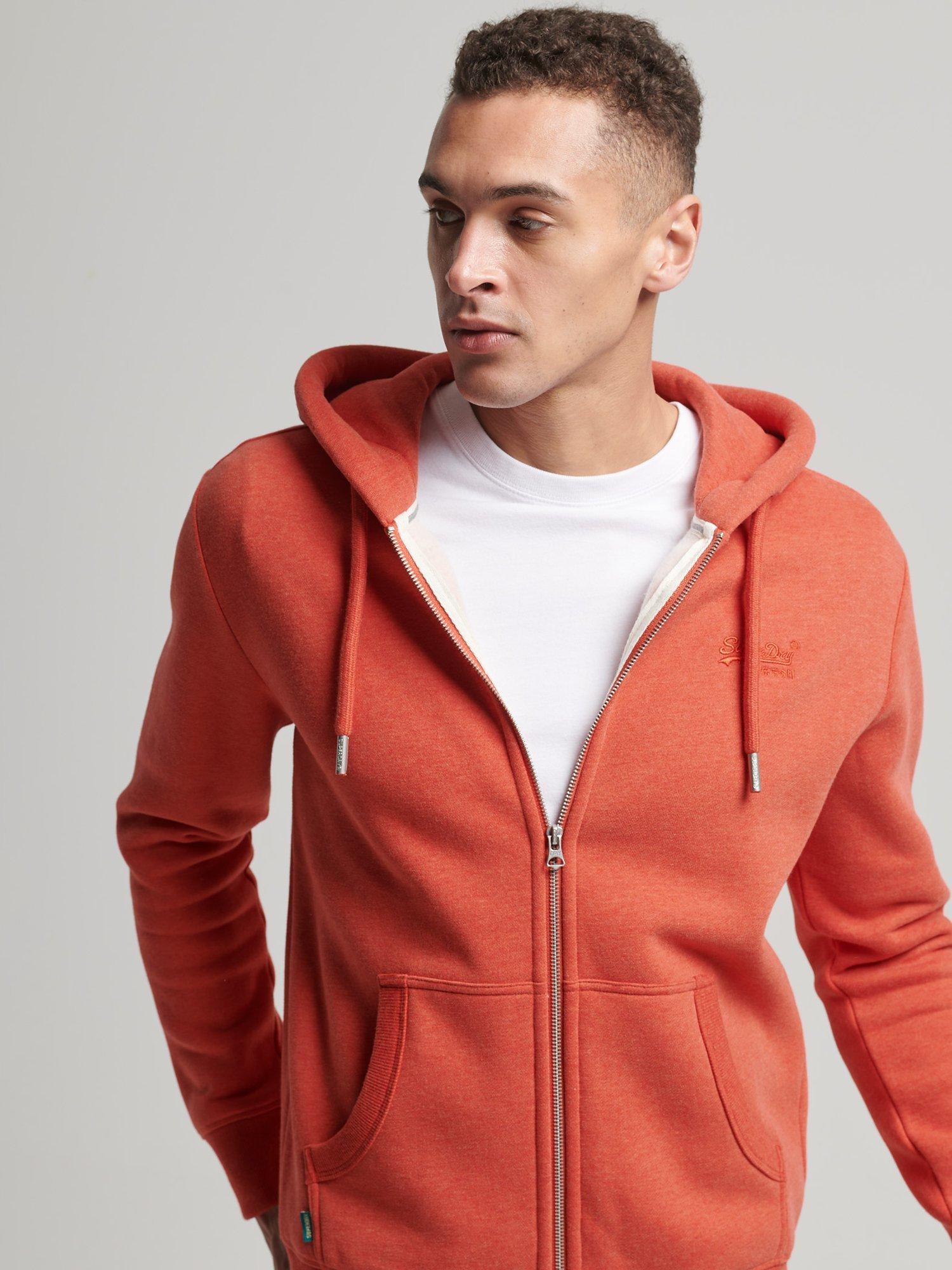Superdry Vintage Logo Embroidered Zip Hoodie, Bright Orange Marl