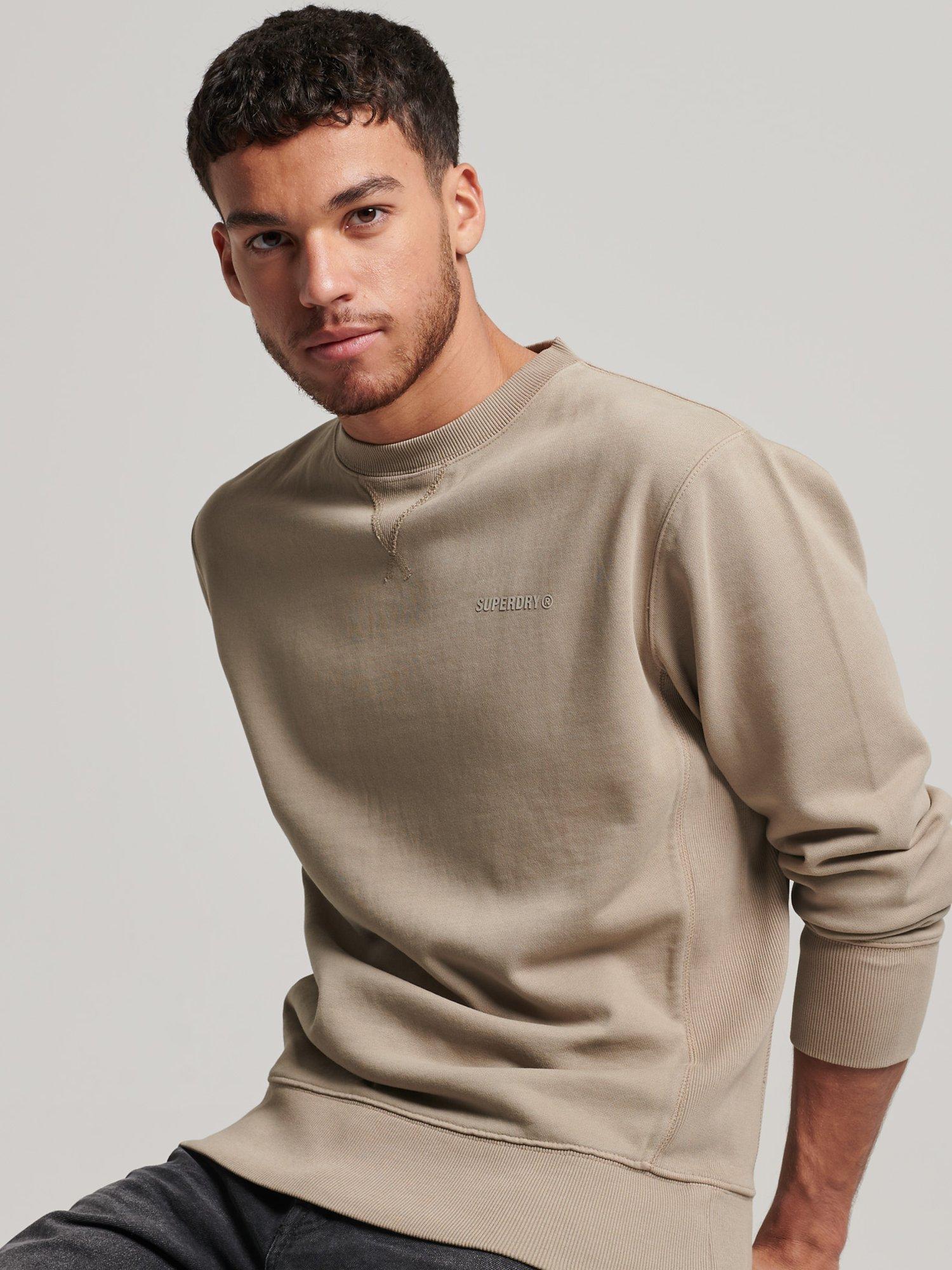 Superdry Code Essential Overdyed Crew Neck Sweatshirt, Stone Dark Grey, XL