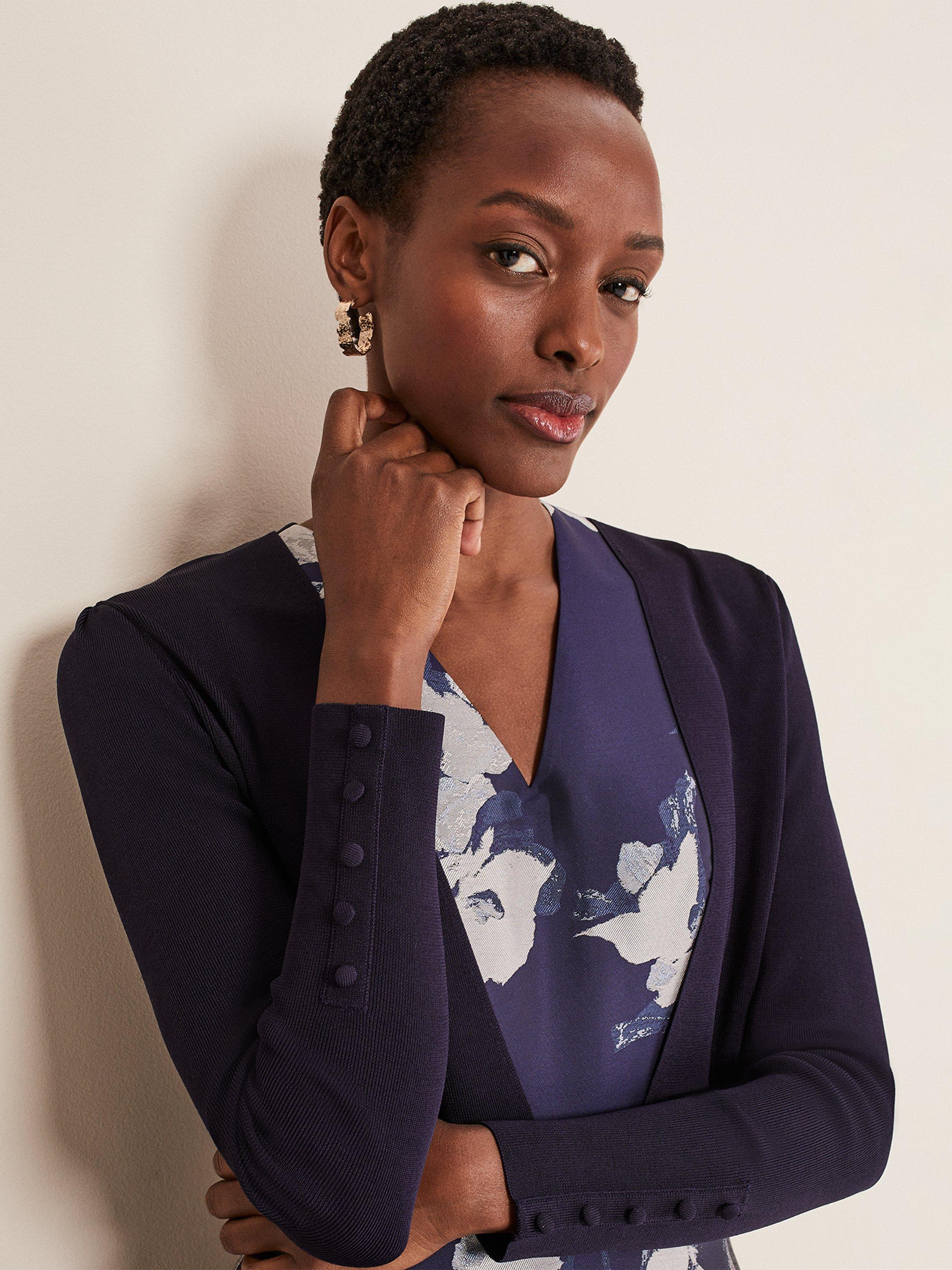Product image 4 of 7, which shows Phase Eight Adah Lightweight Occasion Jacket, Navy, 6