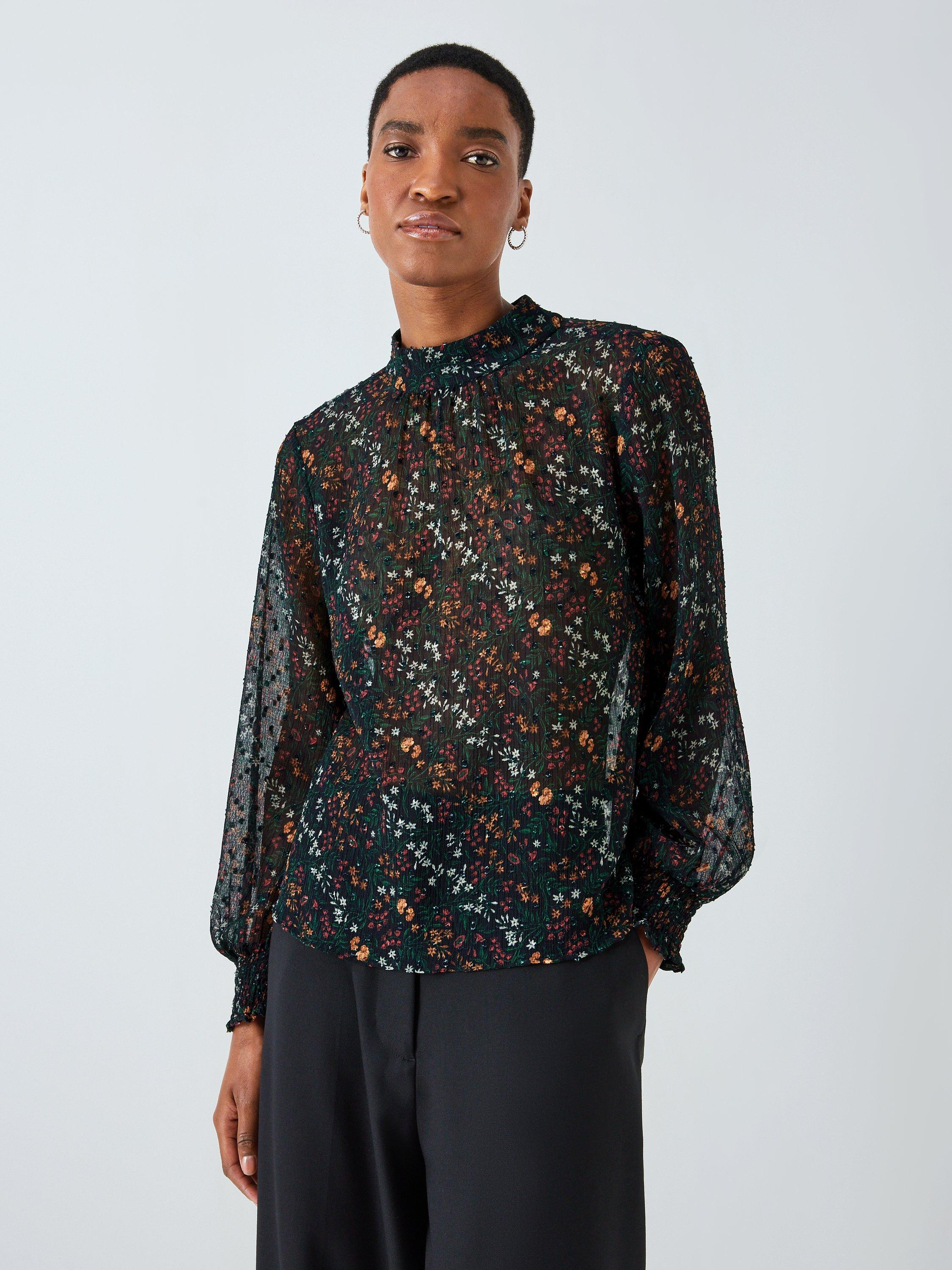John Lewis Floral Blouse, Black/Multi