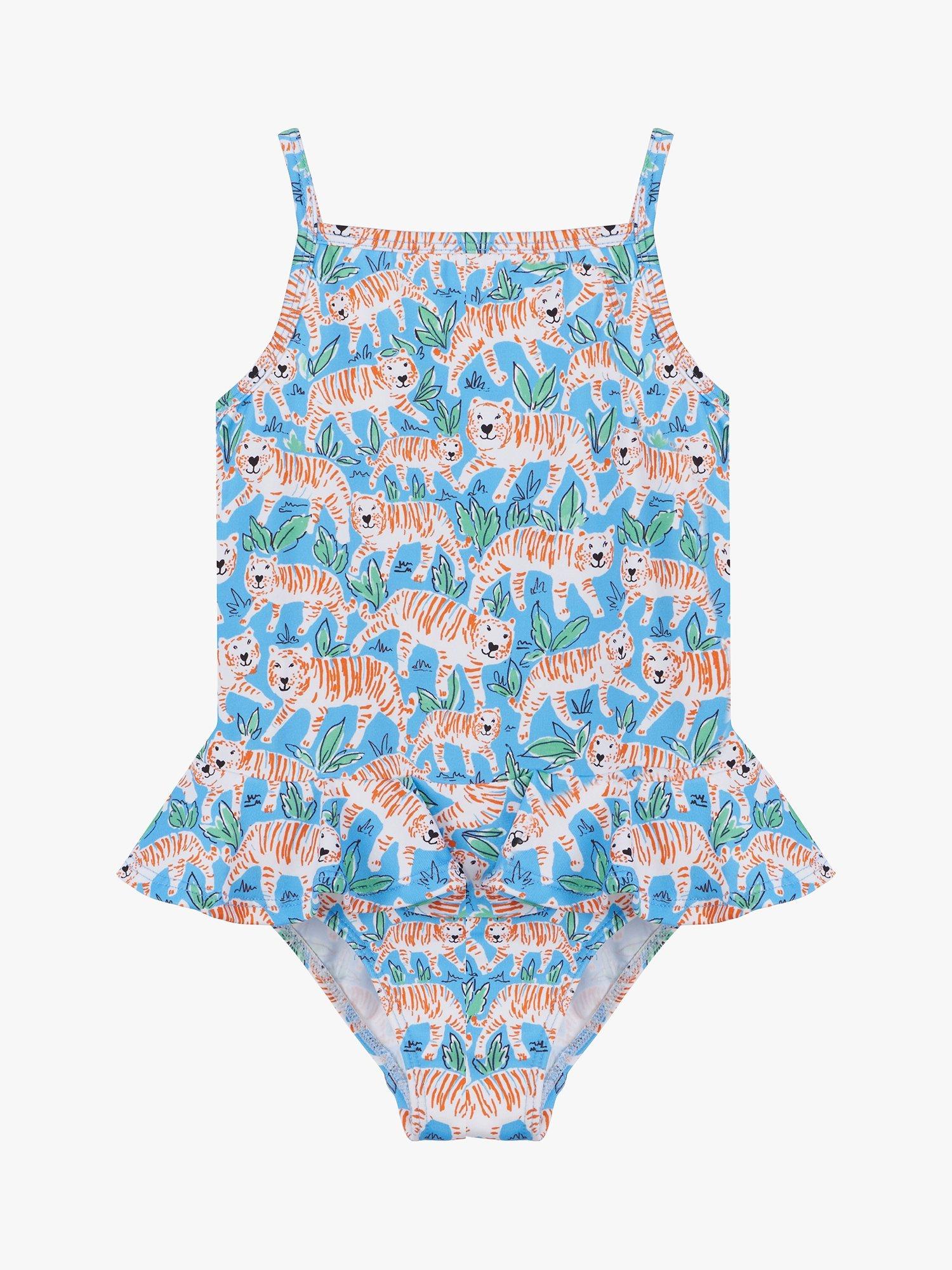 Trotters Kids' Tiger Peplum Swimsuit, Aqua/Tiger