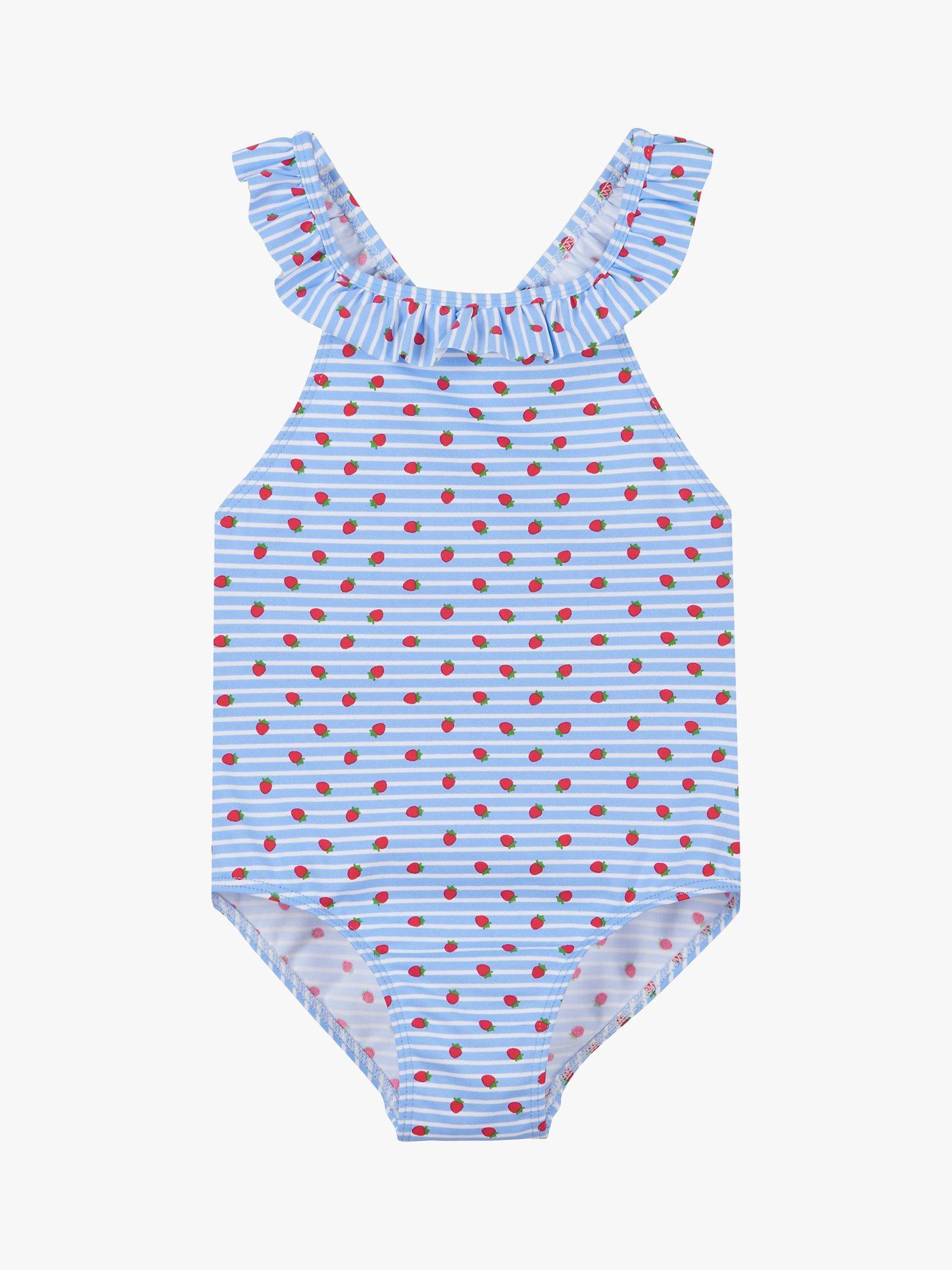 Trotters Kids' Strawberry Peplum Swimsuit, Blue S/Strawberry