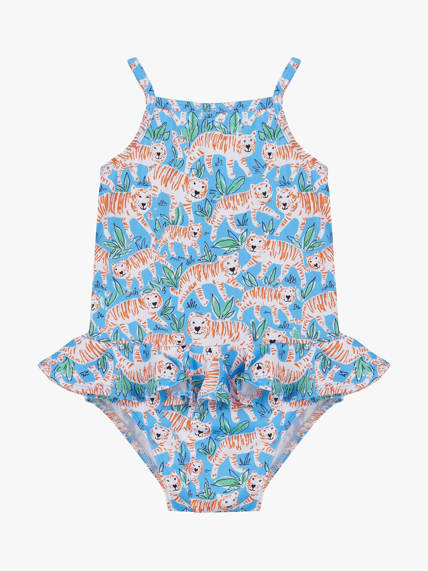 Trotters Baby Tiger Peplum Swimsuit, Aqua/Tiger