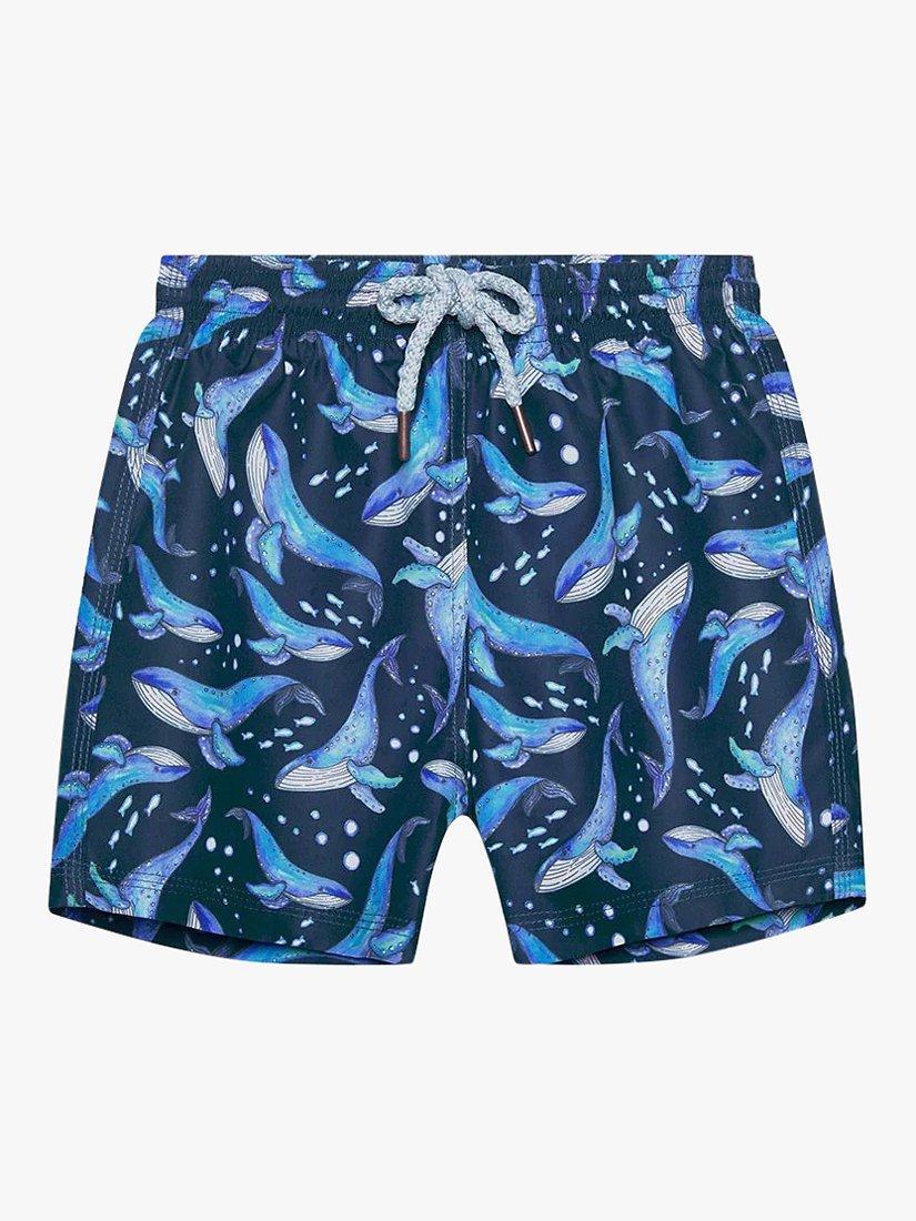 Trotters Kids' Whale Print Swim Shorts, Navy