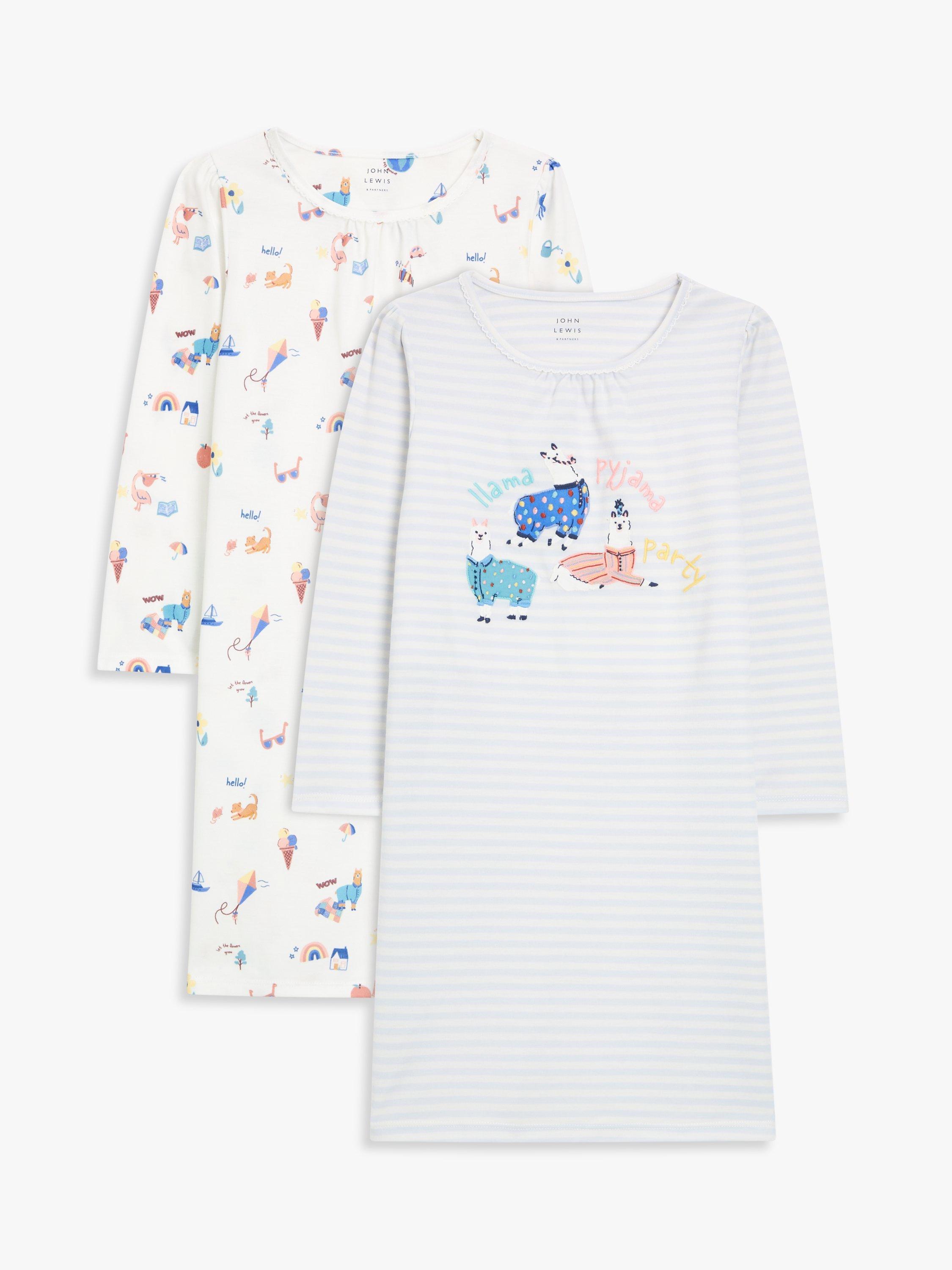 John Lewis Kids' Llama Print Nightdress, Pack of 2