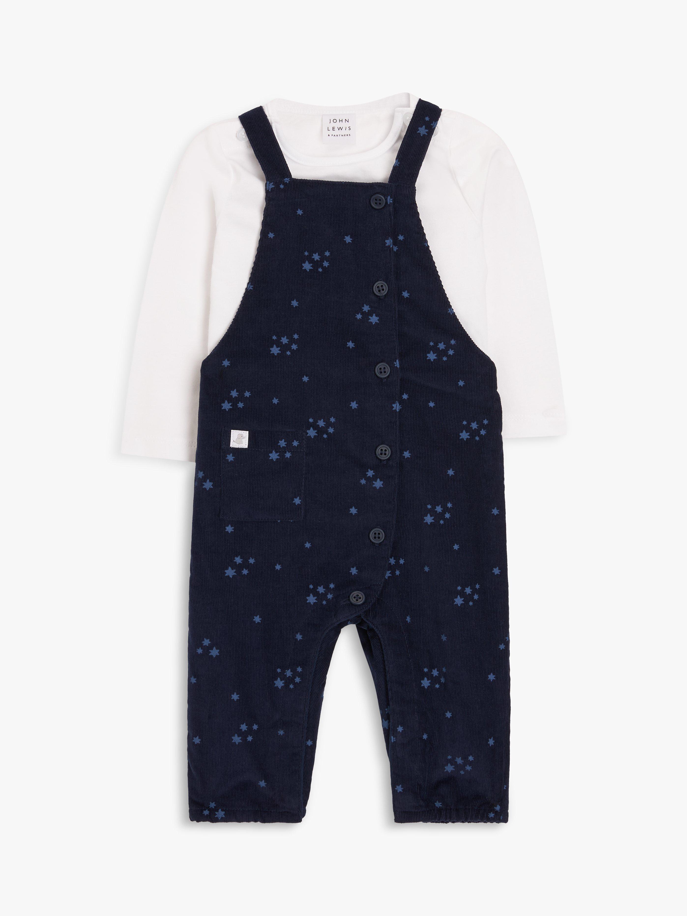 John Lewis Baby Long Sleeve Tee & Star Print Dungaree Set, Blue Navy, Newborn