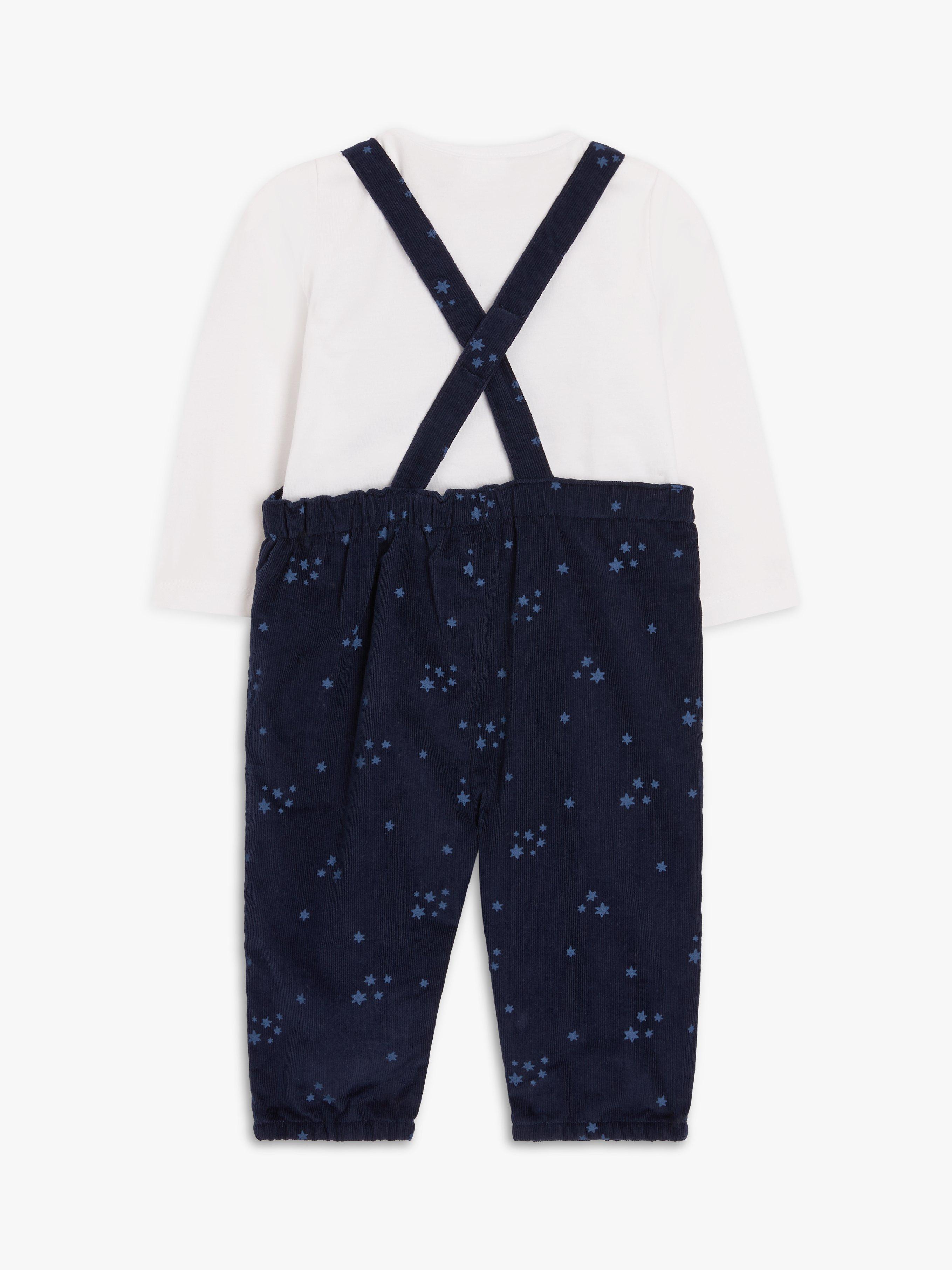 John Lewis Baby Long Sleeve Tee & Star Print Dungaree Set, Blue Navy, Newborn