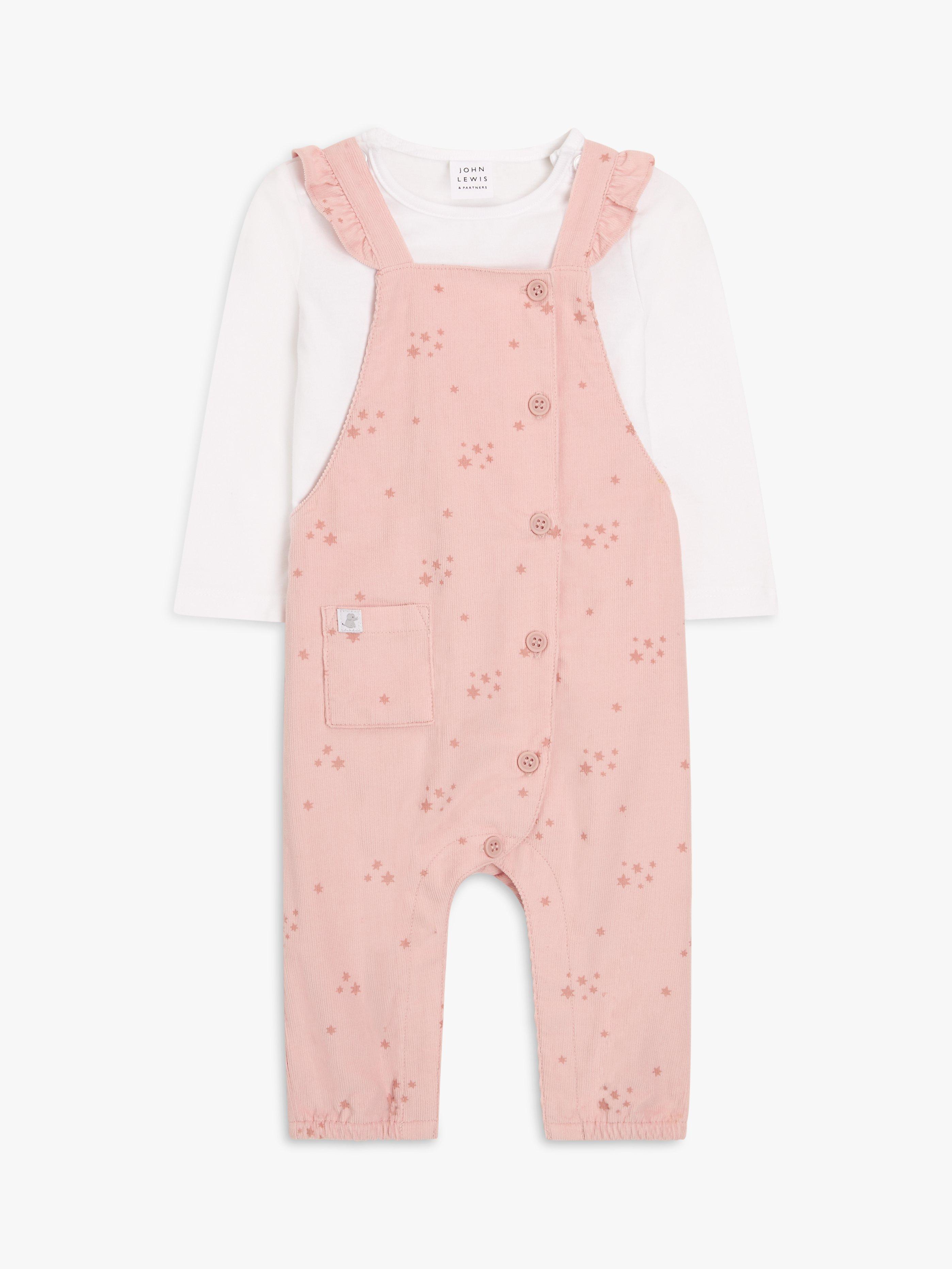 John Lewis Baby Long Sleeve Tee & Star Print Dungaree Set, Pink