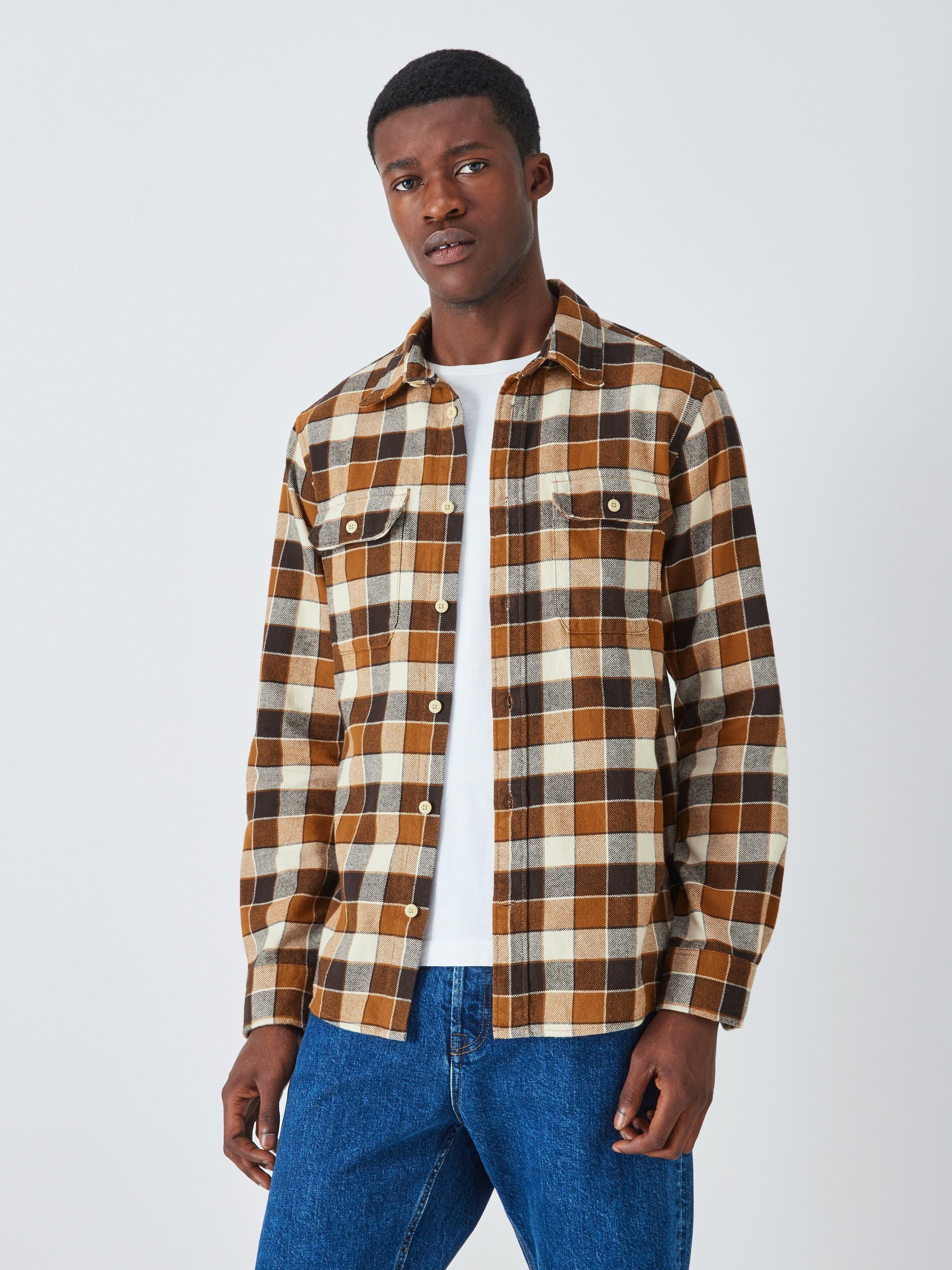 John Lewis Buffalo Triple Check Shirt, Brown/Ecru
