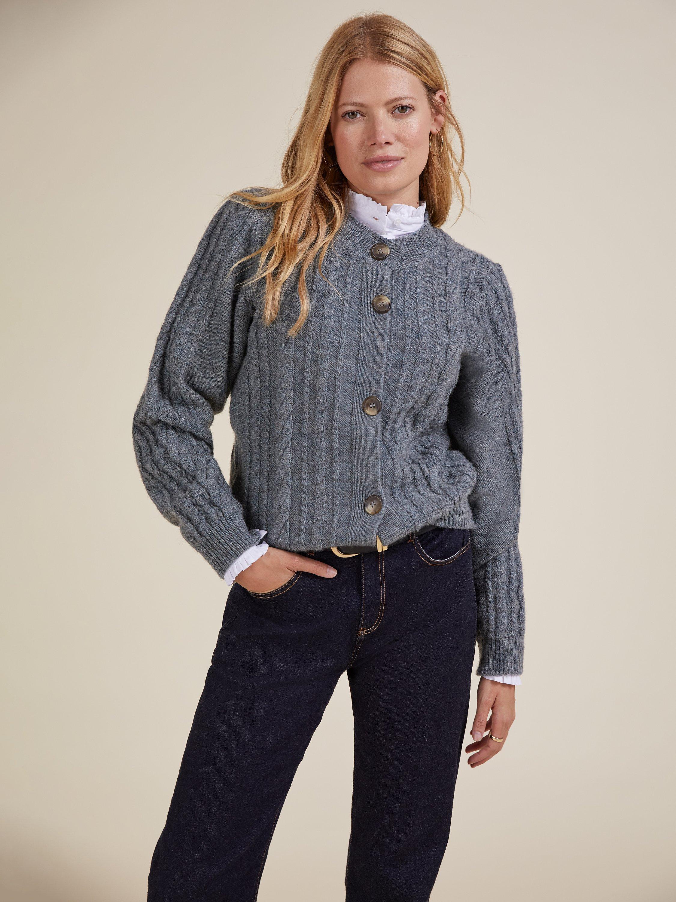 Baukjen Gabby Cable Knit Wool Cardigan, Denim Blue