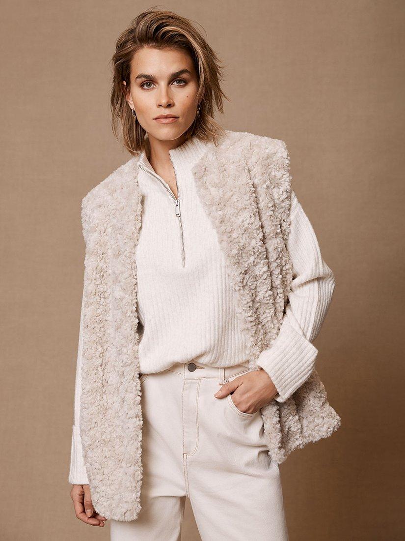 Mint Velvet Faux Sherling Gilet, Natural Cream