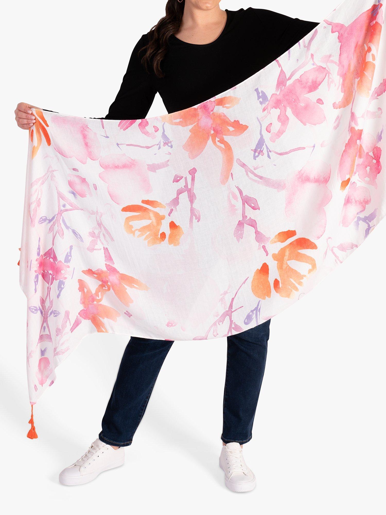 Product image 2 of 5, which shows chesca Watercolour Flower Scarf, Pink/Tangerine, One Size