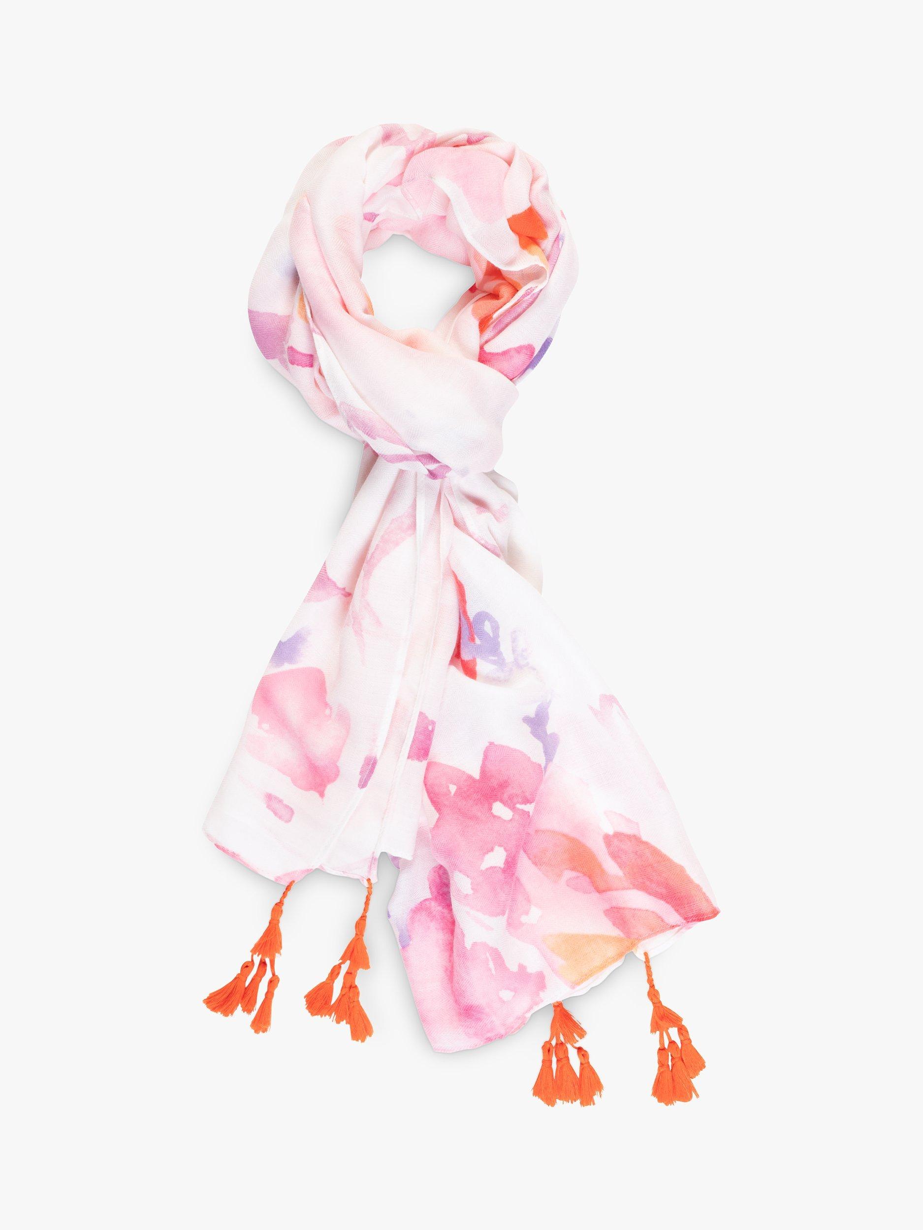 Product image 3 of 5, which shows chesca Watercolour Flower Scarf, Pink/Tangerine, One Size