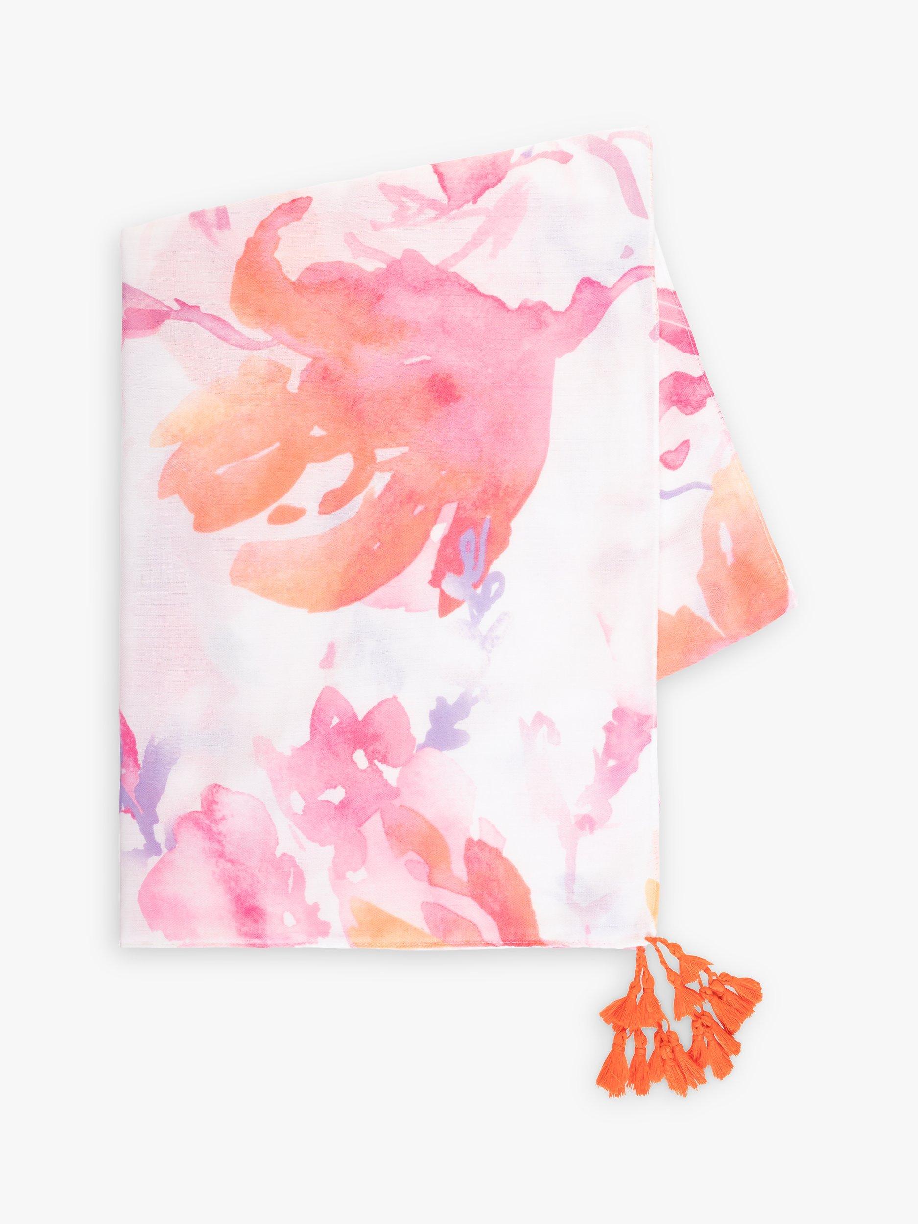 Product image 5 of 5, which shows chesca Watercolour Flower Scarf, Pink/Tangerine, One Size