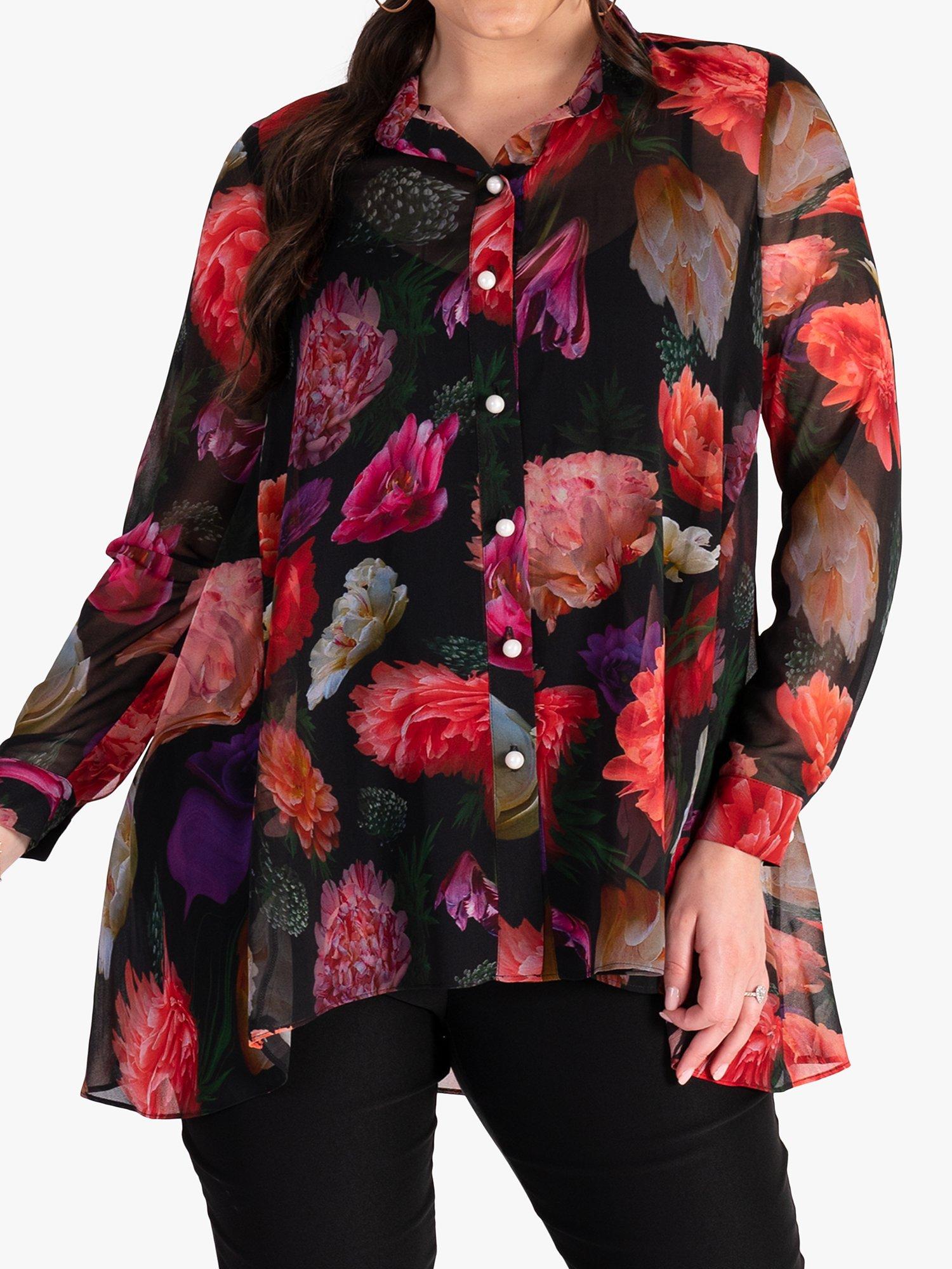 Product image 1 of 8, which shows chesa Rose Bouquet Print Blouse with Back Pleat Detail, Black/Multi, 12-14