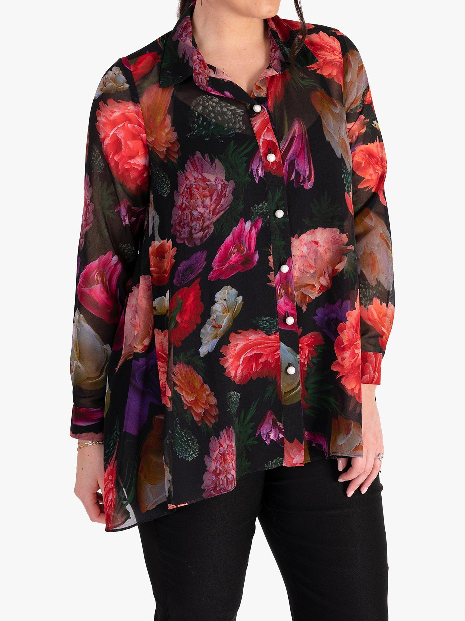 Product image 3 of 8, which shows chesa Rose Bouquet Print Blouse with Back Pleat Detail, Black/Multi, 12-14