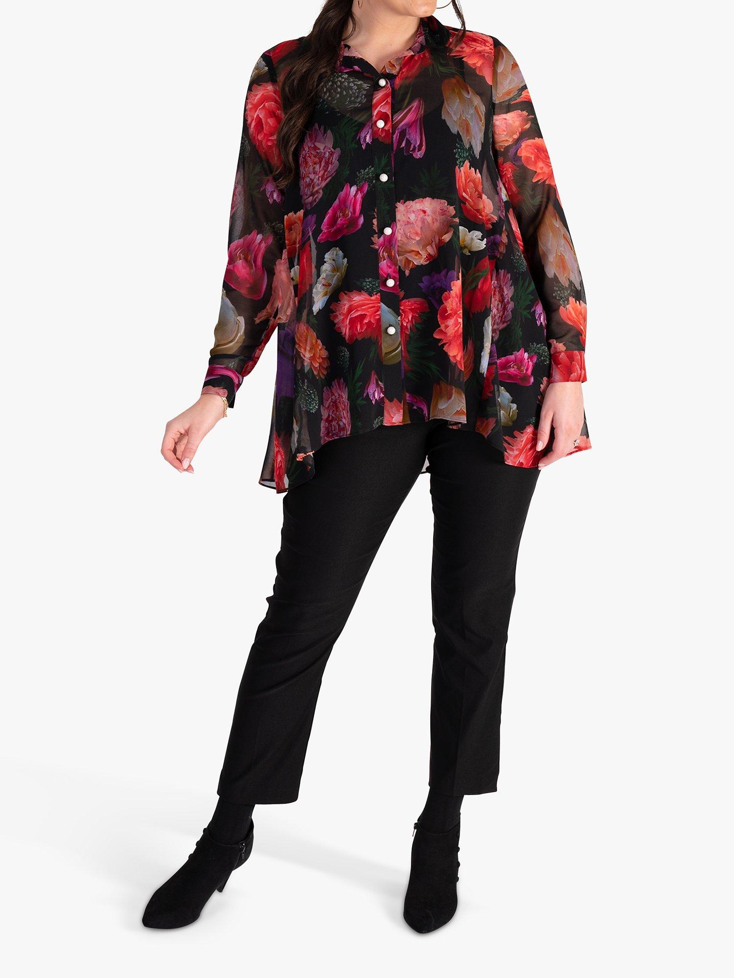 Product image 4 of 8, which shows chesa Rose Bouquet Print Blouse with Back Pleat Detail, Black/Multi, 12-14