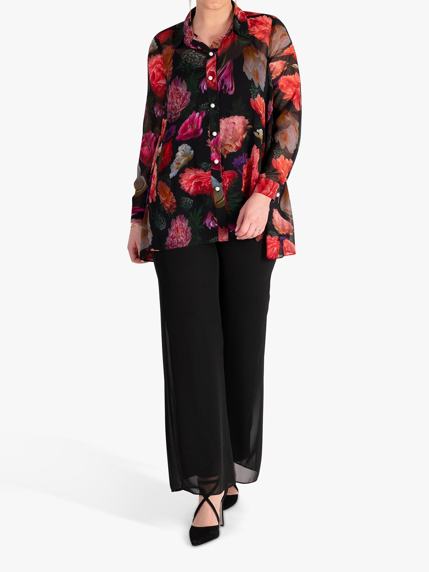 Product image 5 of 8, which shows chesa Rose Bouquet Print Blouse with Back Pleat Detail, Black/Multi, 12-14