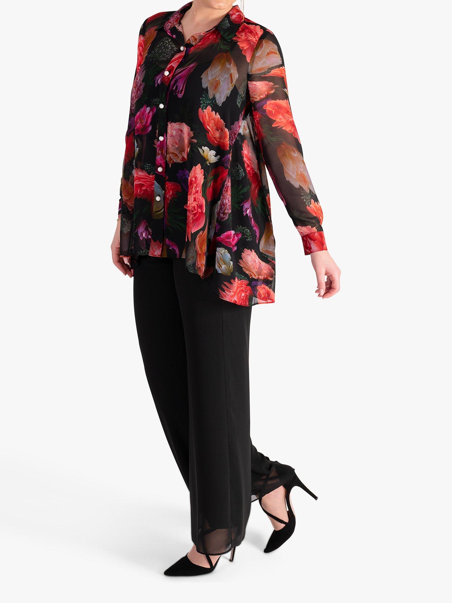Product image 6 of 8, which shows chesa Rose Bouquet Print Blouse with Back Pleat Detail, Black/Multi, 12-14