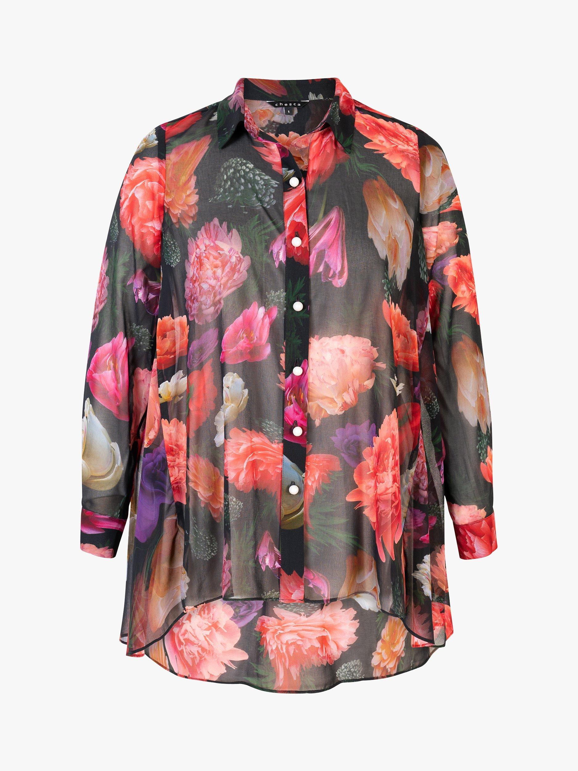 Product image 7 of 8, which shows chesa Rose Bouquet Print Blouse with Back Pleat Detail, Black/Multi, 12-14