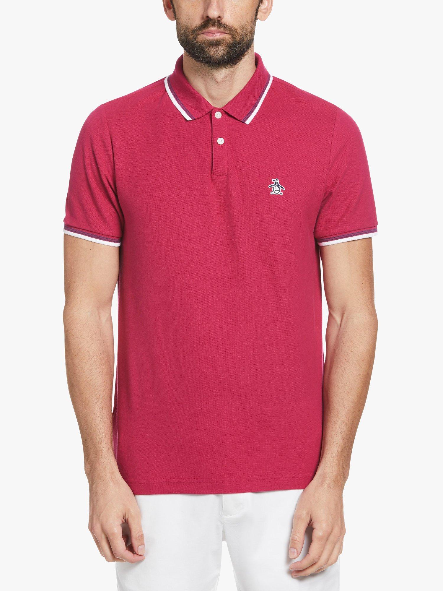 Product image 1 of 4, which shows Original Penguin Tipped Pique Polo Shirt, 616 Sangria, S