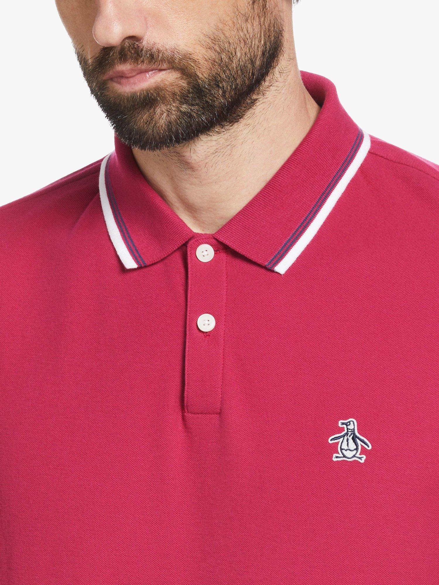 Product image 3 of 4, which shows Original Penguin Tipped Pique Polo Shirt, 616 Sangria, S