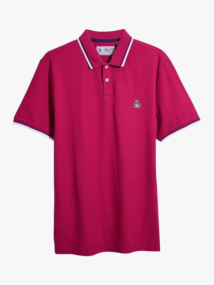Product image 4 of 4, which shows Original Penguin Tipped Pique Polo Shirt, 616 Sangria, S