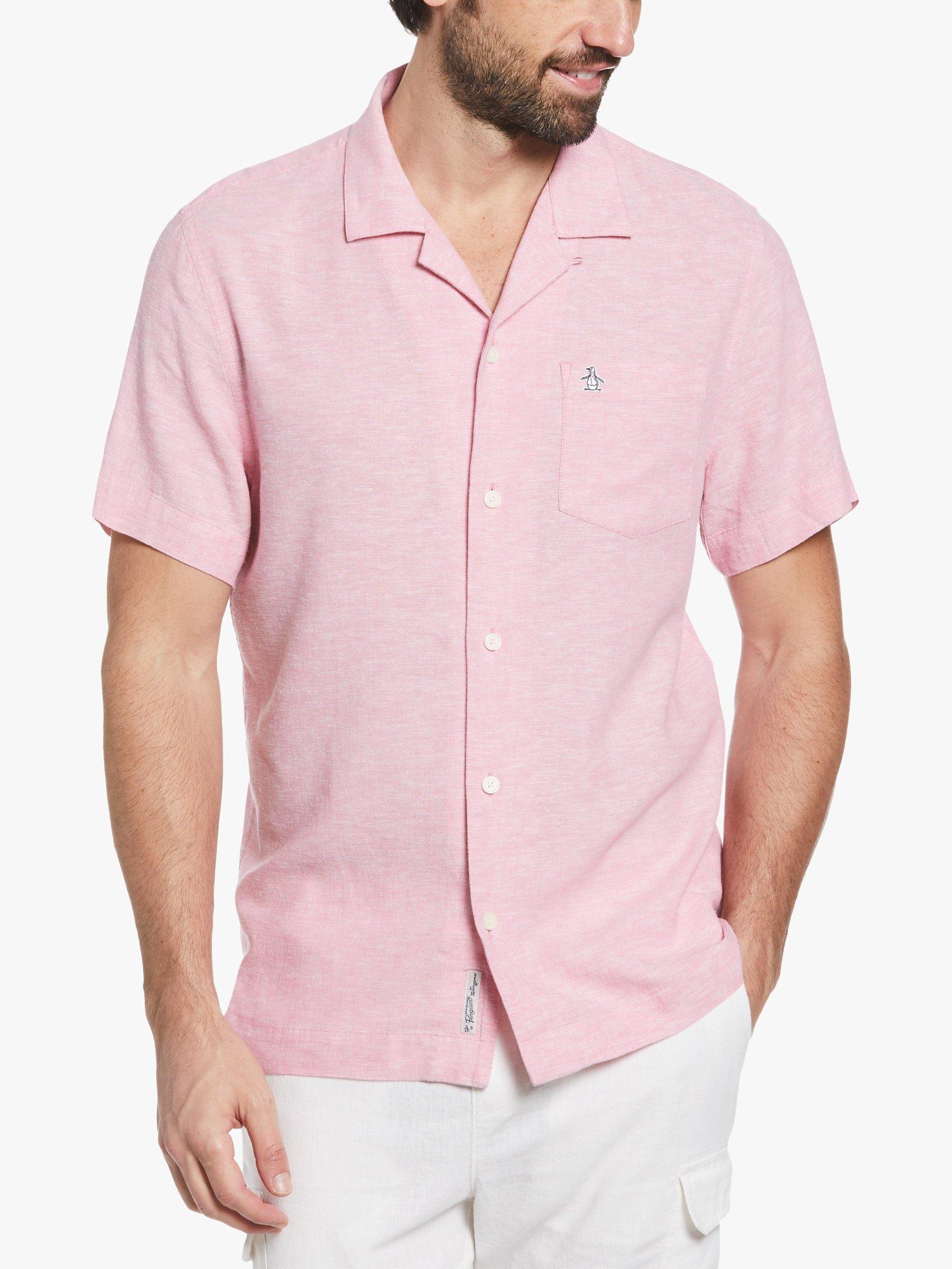 Product image 1 of 3, which shows Original Penguin Revere Collar Linen Blend Shirt, 667 Wild Rose, XL