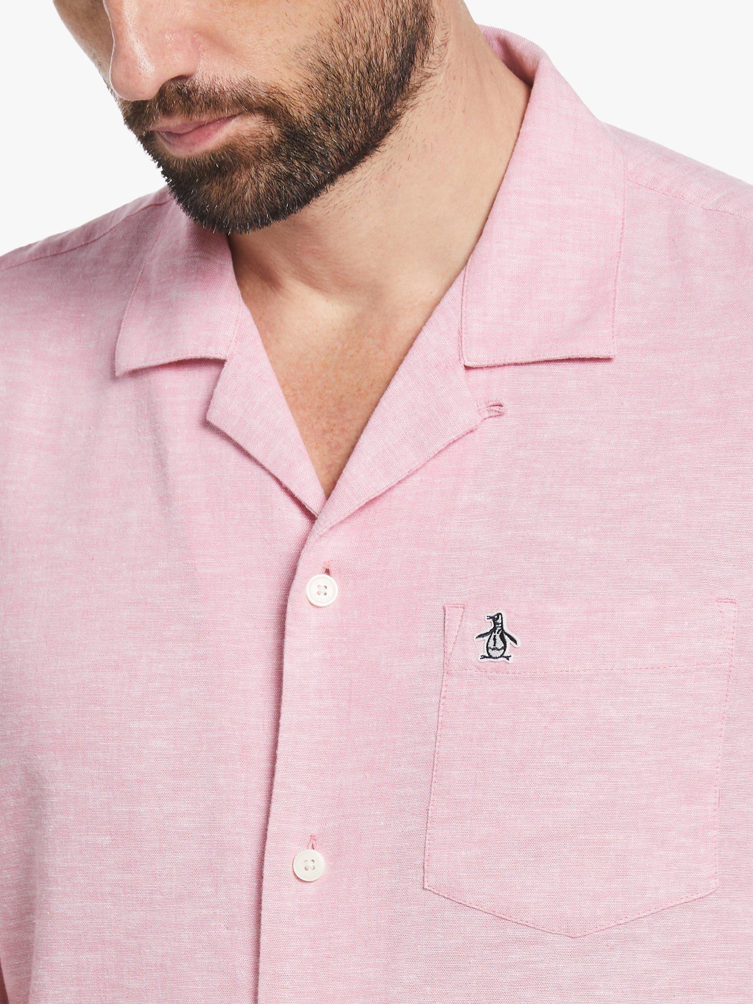Product image 3 of 3, which shows Original Penguin Revere Collar Linen Blend Shirt, 667 Wild Rose, XL