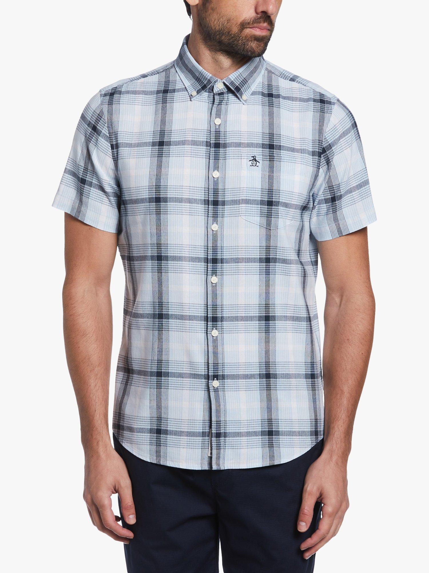Original Penguin Plaid Short Sleeve Shirt, Cerulean