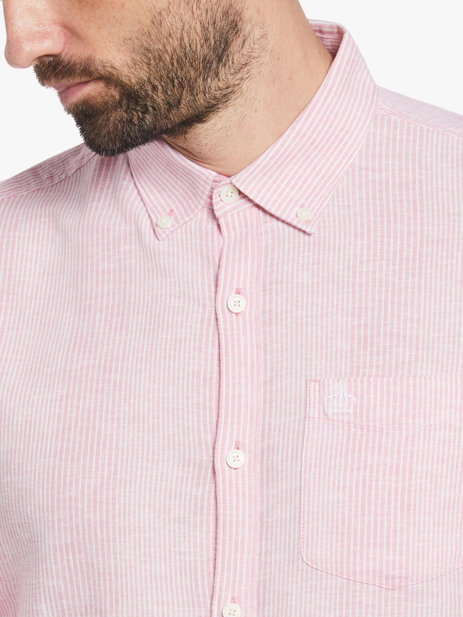 Product image 3 of 3, which shows Original Penguin Stripe Linen Blend Shirt, 667 Wild Rose, S