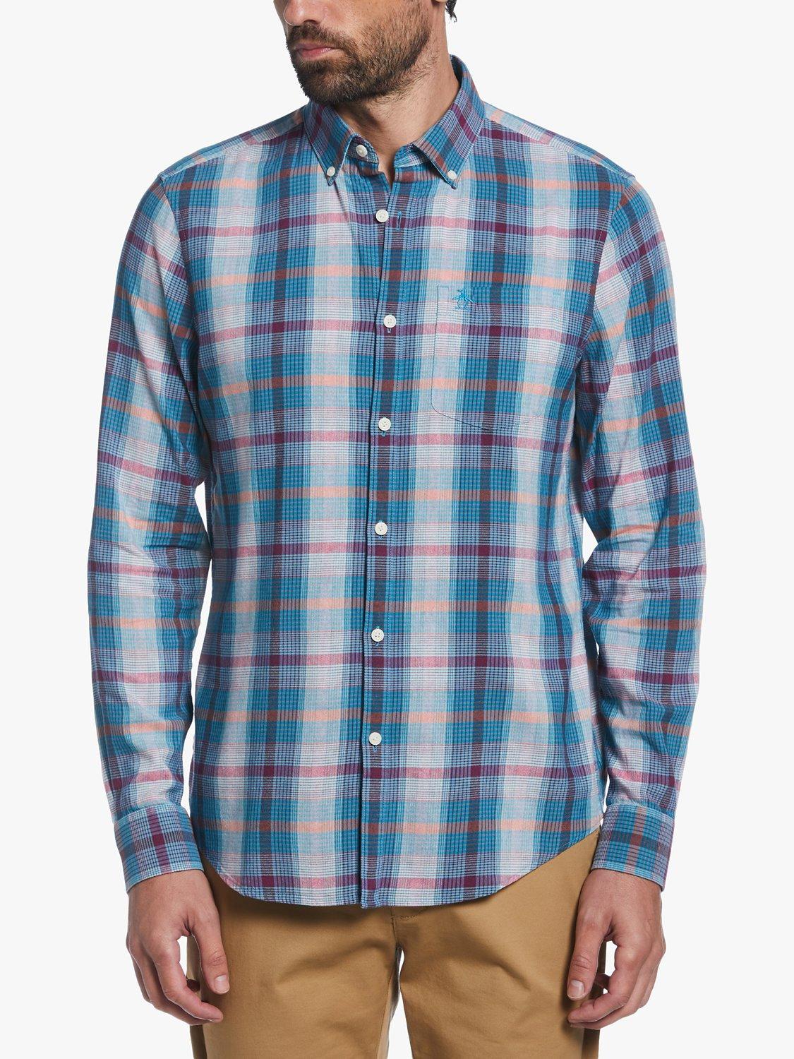 Product image 1 of 4, which shows Original Penguin Plaid Check Shirt, 993 Mosaic Blue, S