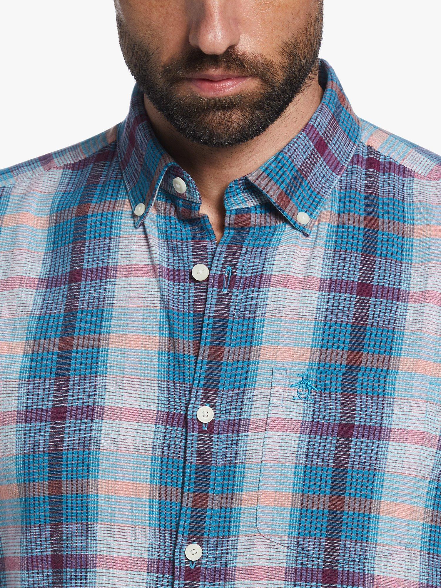 Product image 3 of 4, which shows Original Penguin Plaid Check Shirt, 993 Mosaic Blue, S