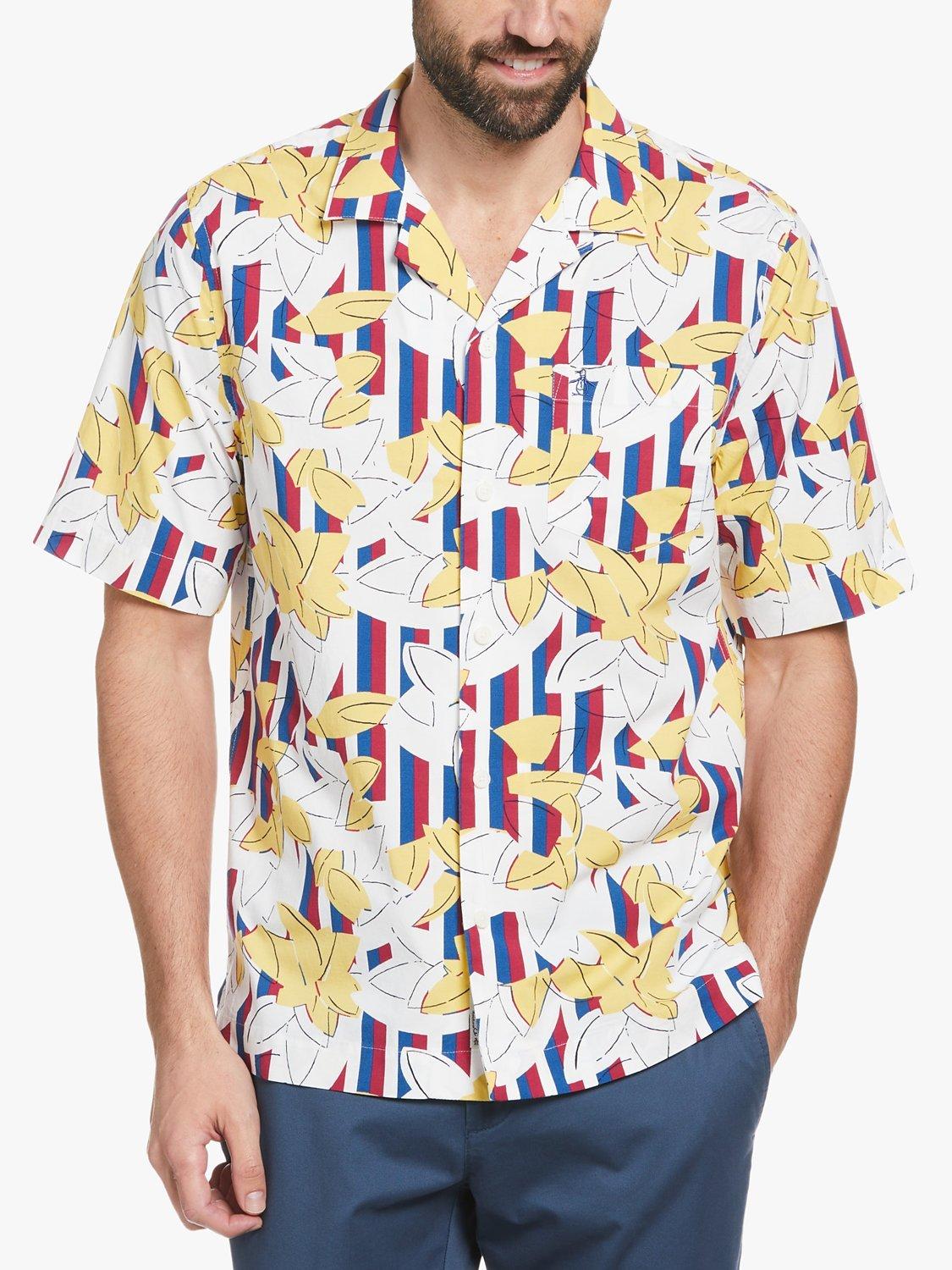 Product image 1 of 4, which shows Original Penguin Floral Stripe Print Camp Shirt, 498 Limoges, S