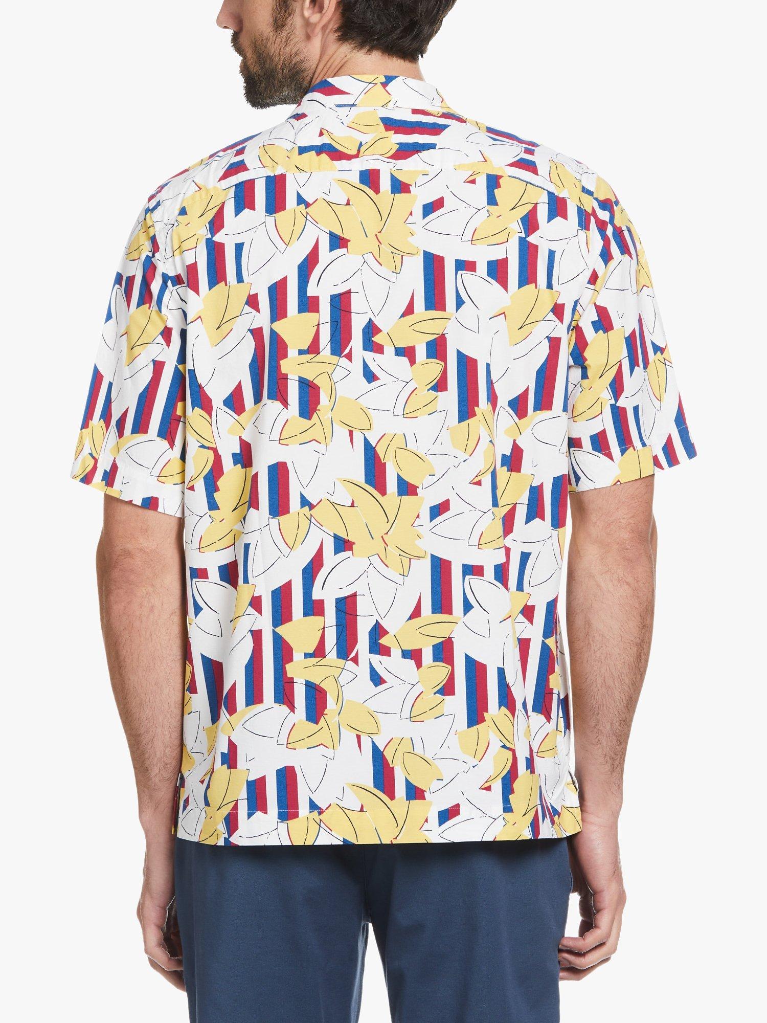 Product image 2 of 4, which shows Original Penguin Floral Stripe Print Camp Shirt, 498 Limoges, S