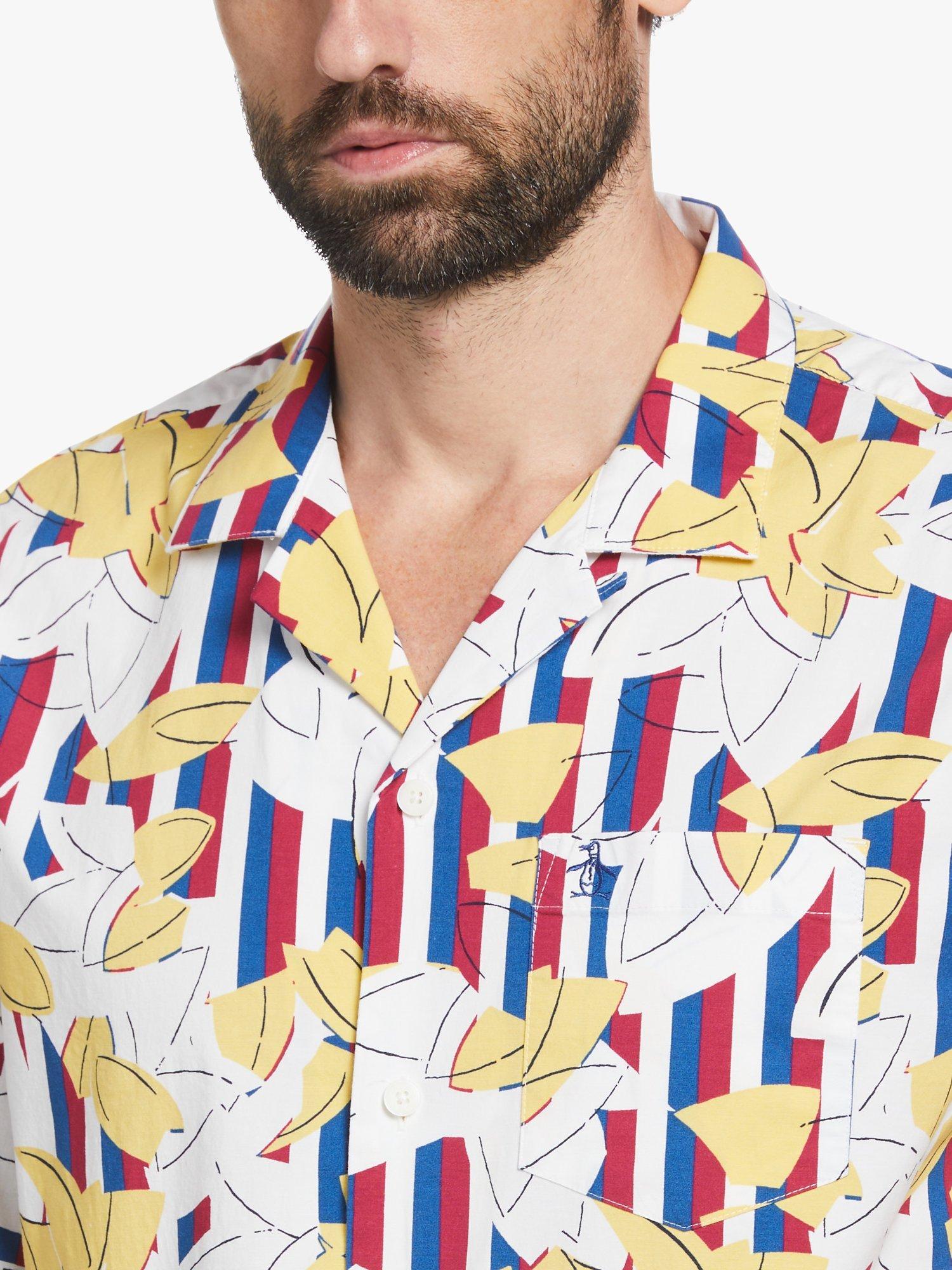 Product image 3 of 4, which shows Original Penguin Floral Stripe Print Camp Shirt, 498 Limoges, S