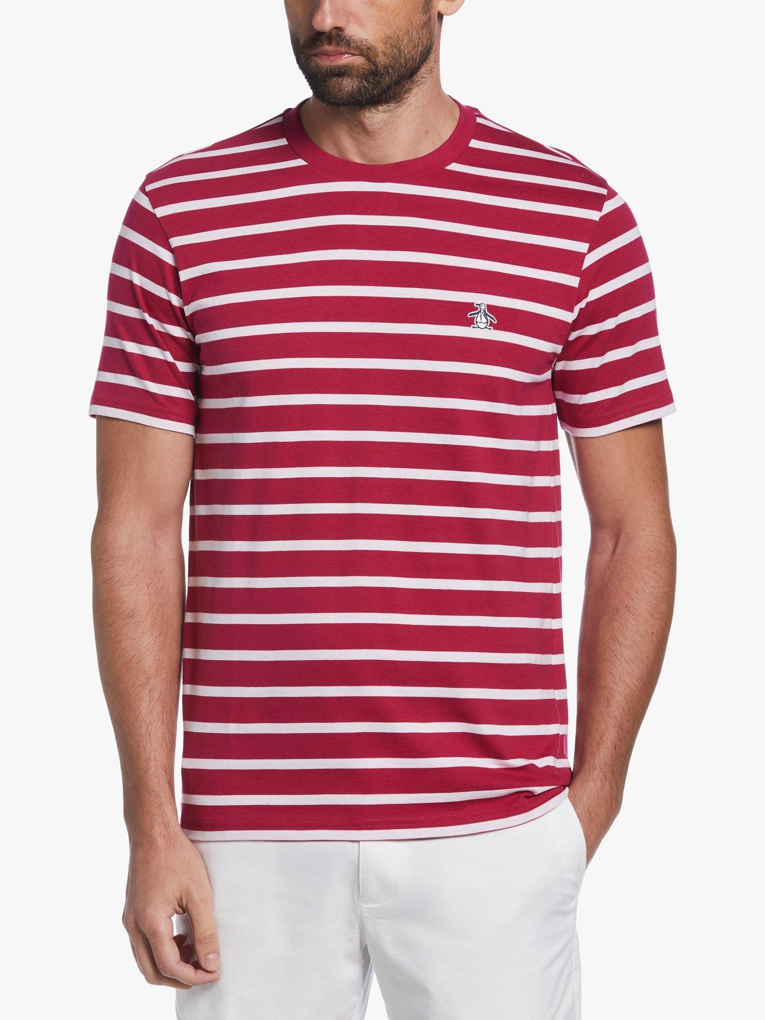 Product image 1 of 3, which shows Original Penguin Breton Stripe T-Shirt, 616 Sangria, S