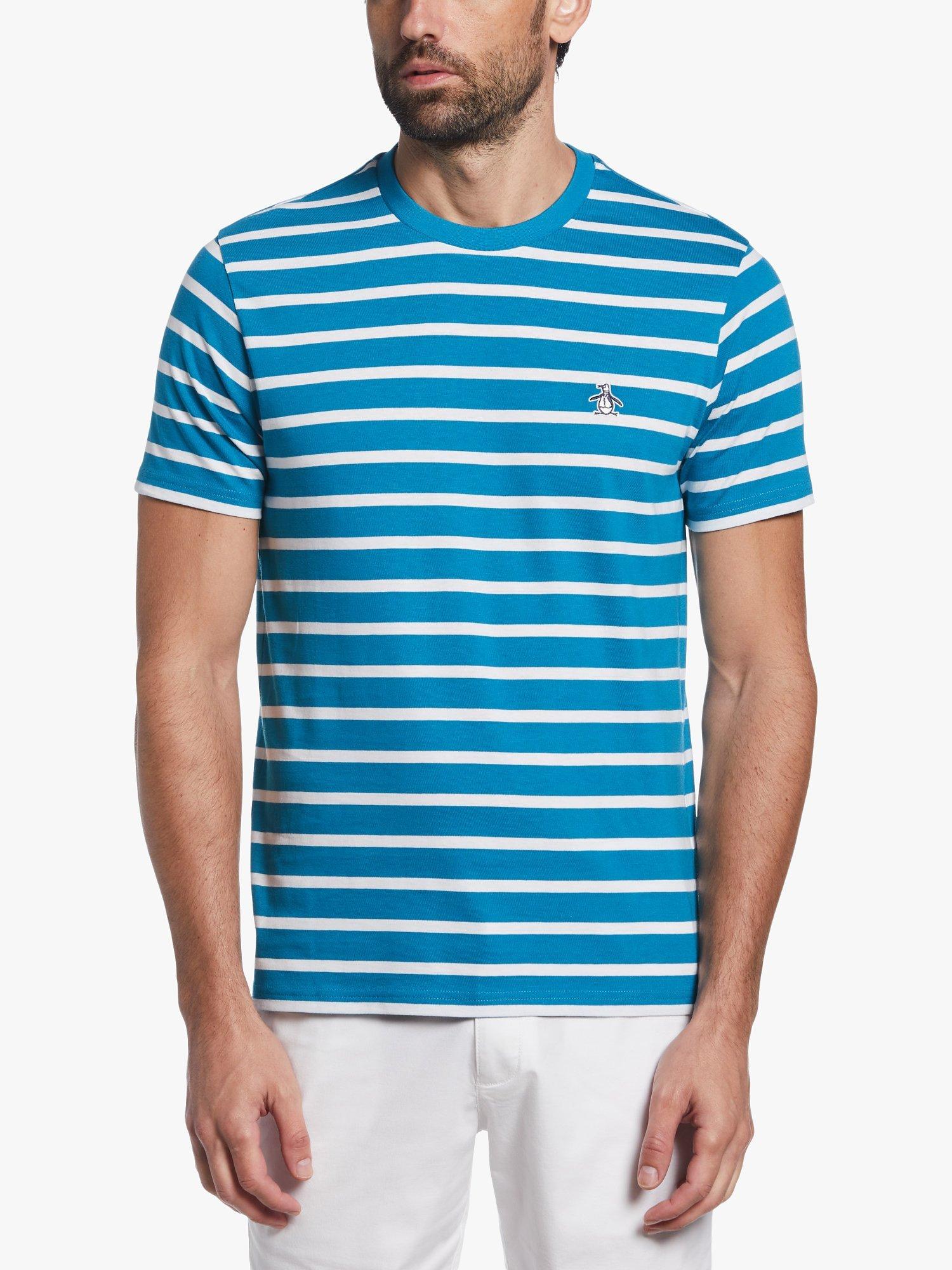 Product image 1 of 3, which shows Original Penguin Breton Stripe T-Shirt, 993 Mosaic Blue, S