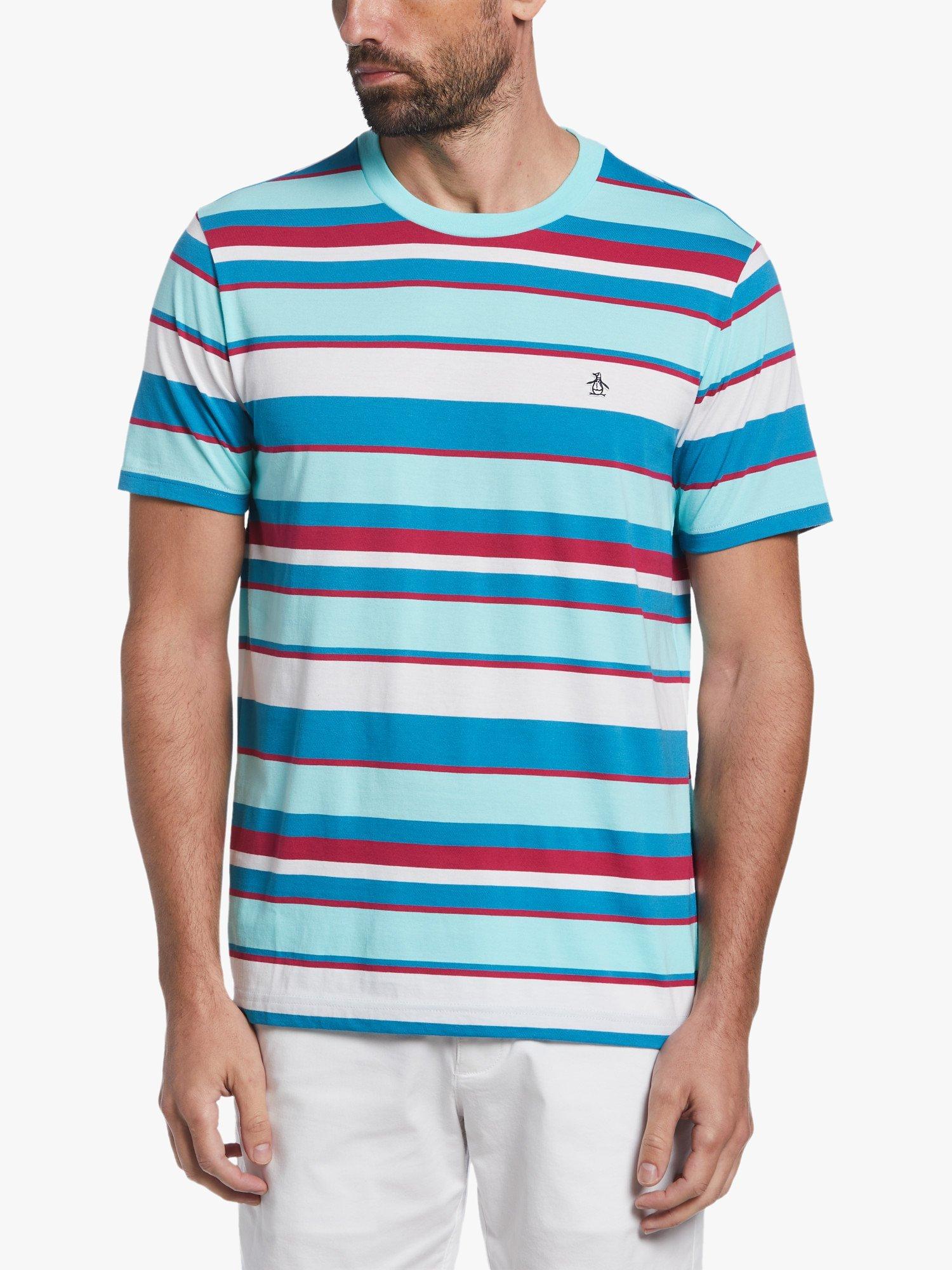 Product image 1 of 4, which shows Original Penguin Fashion Stripe T-Shirt, 431 Aruba Blue, S