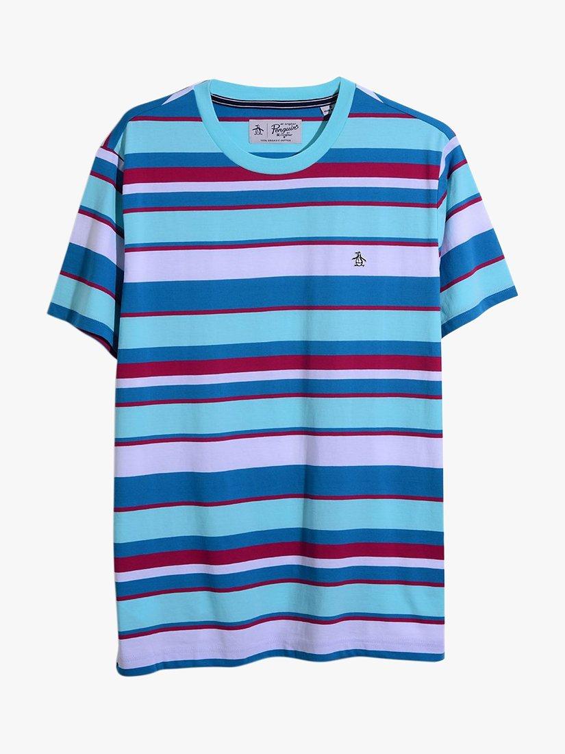 Product image 4 of 4, which shows Original Penguin Fashion Stripe T-Shirt, 431 Aruba Blue, S