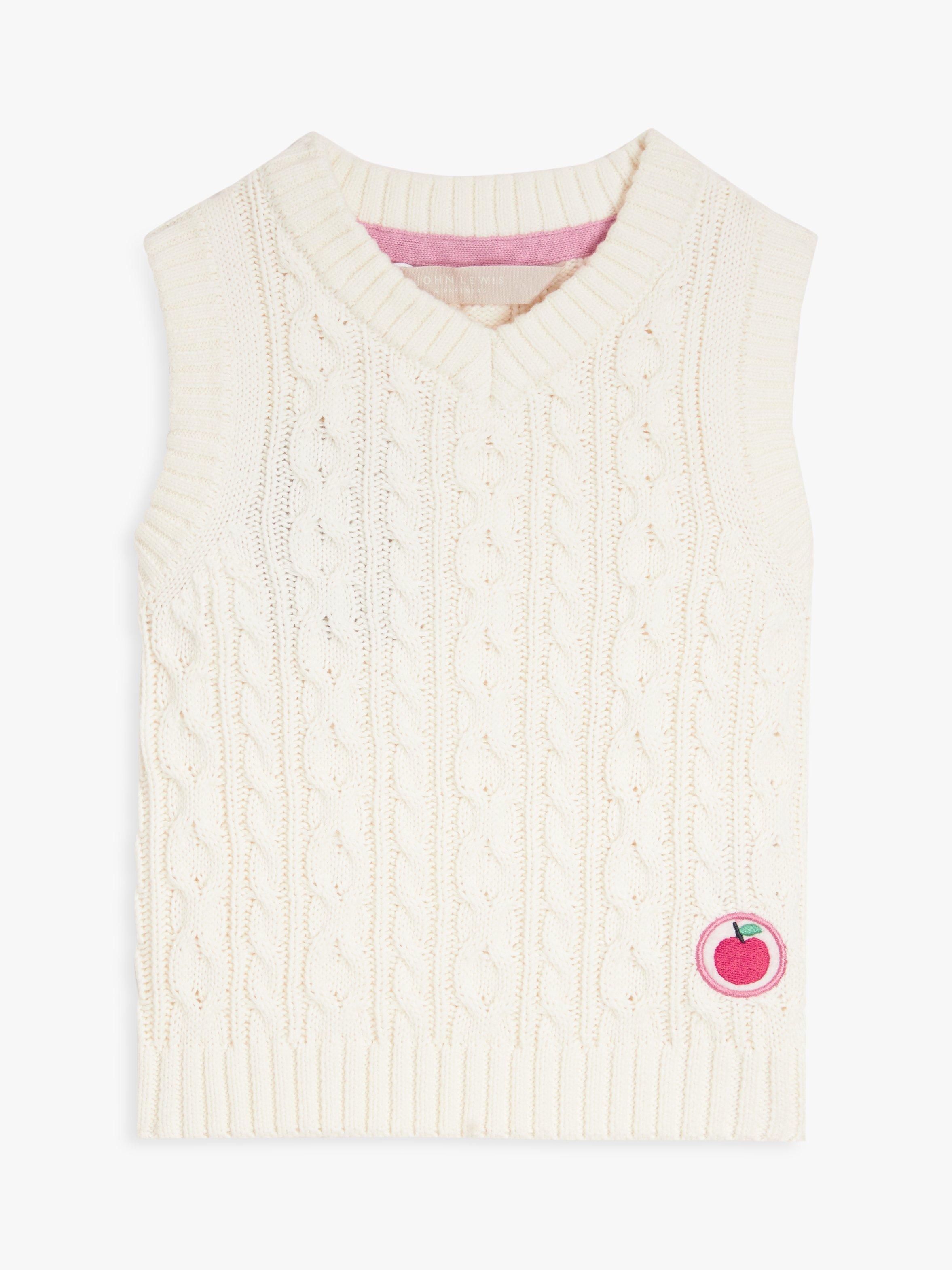 John Lewis Baby Cable Knit Jumper Vest, Oatmeal