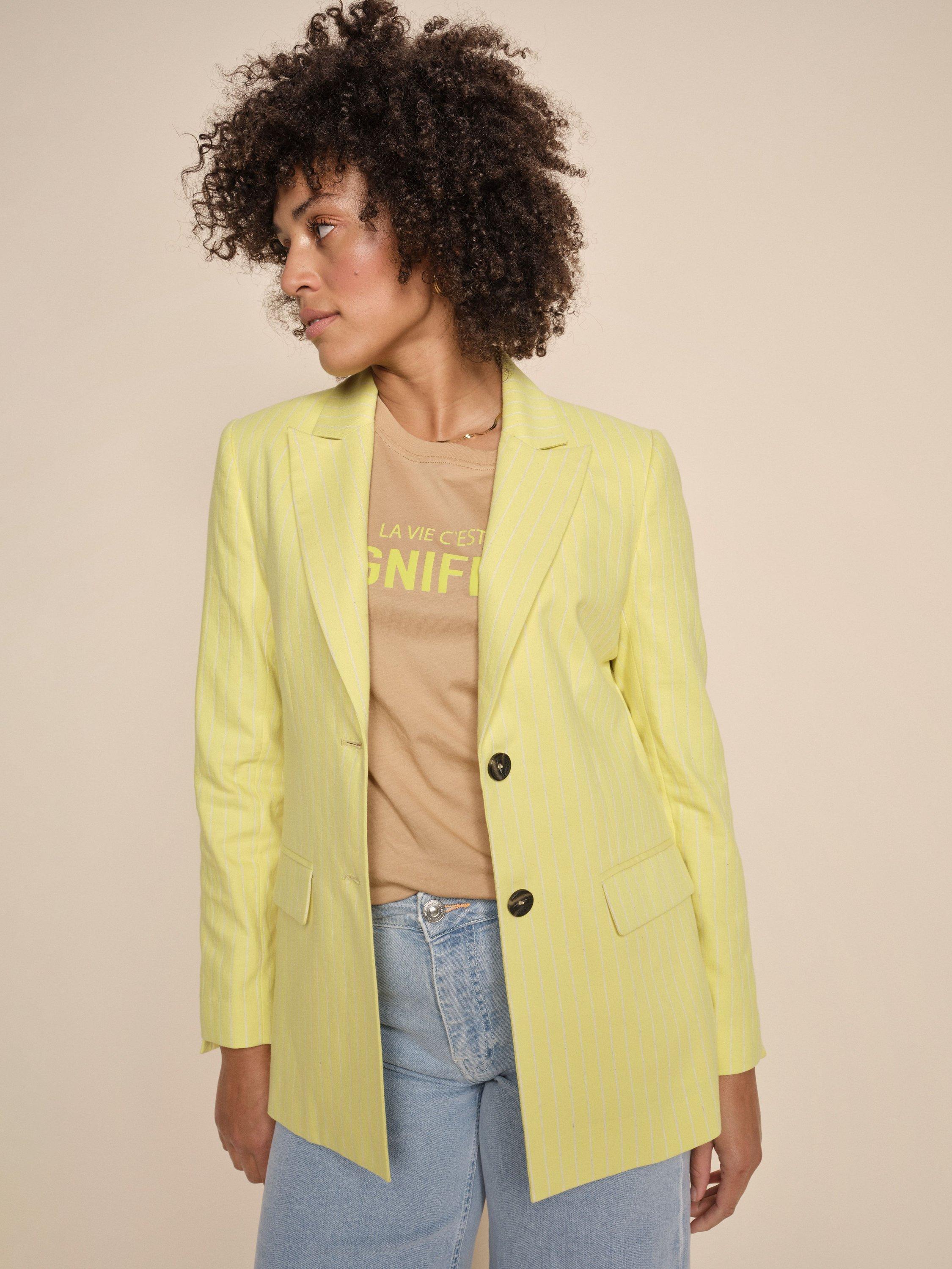 MOS MOSH Windy Twill Pinstripe Blazer, Yellow Plum