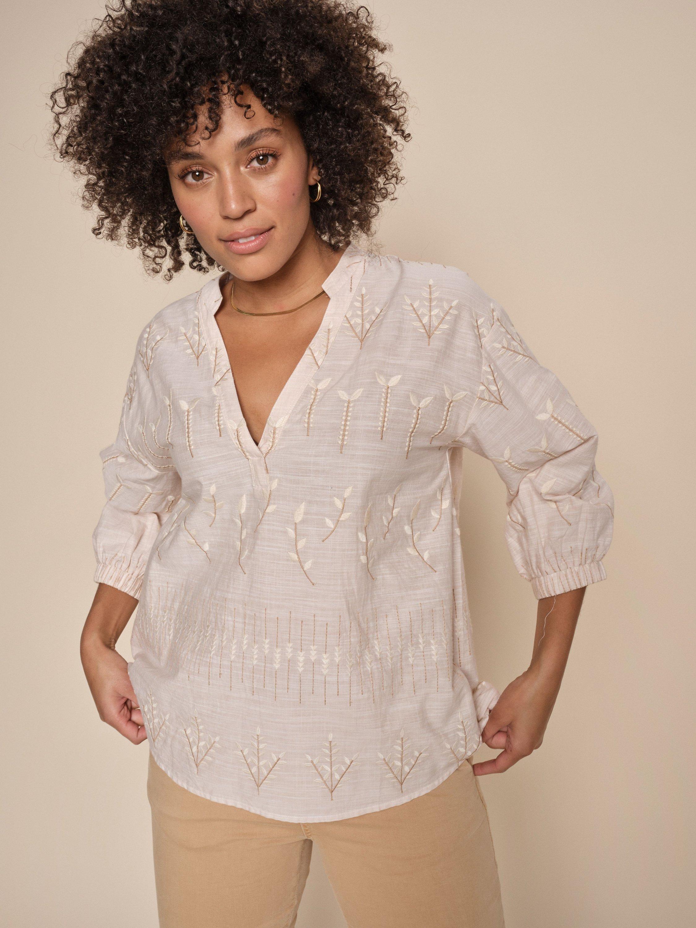 MOS MOSH Nadine Embroidered Blouse, Tan